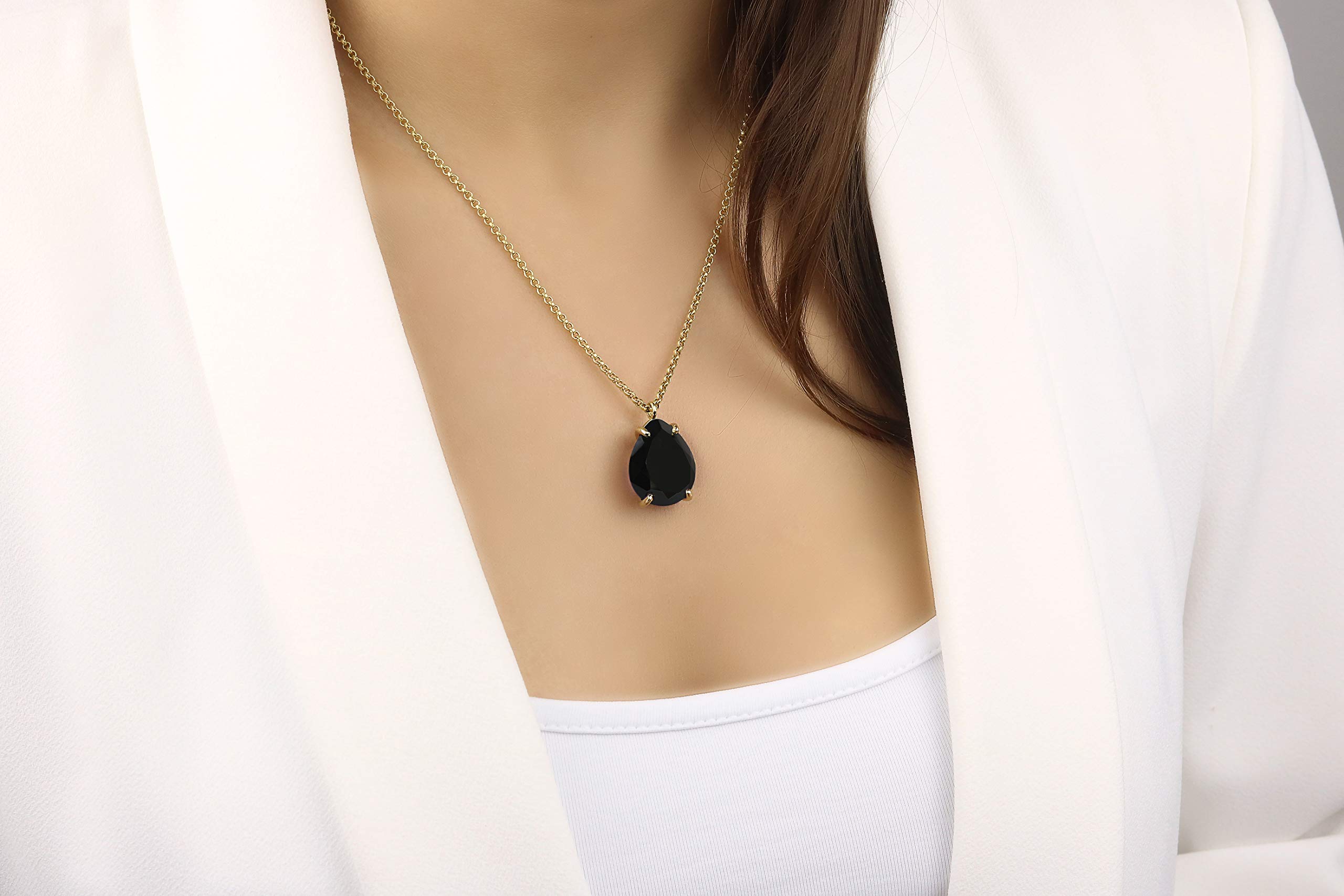 14k Gold Black Onyx Pendant Necklace for Women - Handcrafted Long Statement Necklace with Natural Gemstone - Elegant Bohemian Jewelry for Fashion, Gifts, Bridal & Everyday Wear