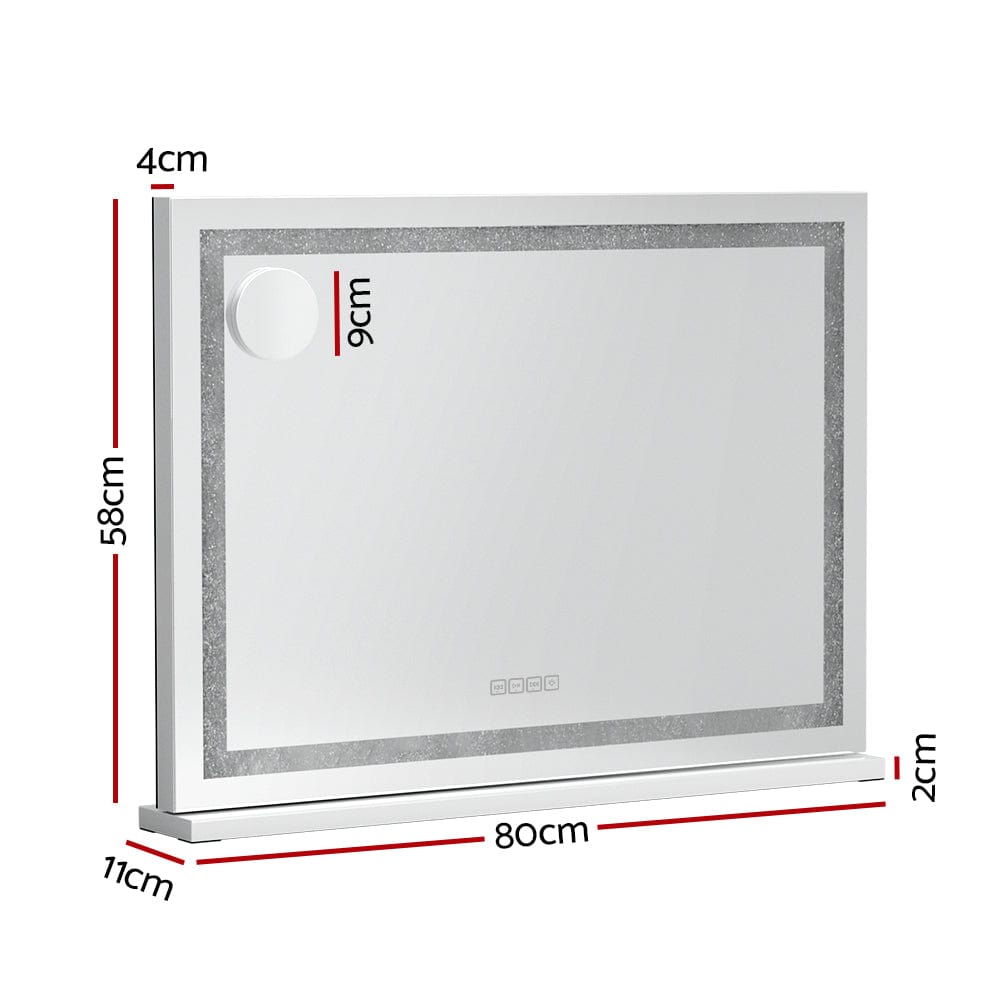 Embellir Bluetooth Makeup Mirror with LED Lights - 80X58cm Hollywood Vanity Mirror with Crystal Frame - Perfect for Dressing Rooms, Bathrooms & Professional Makeup Artists