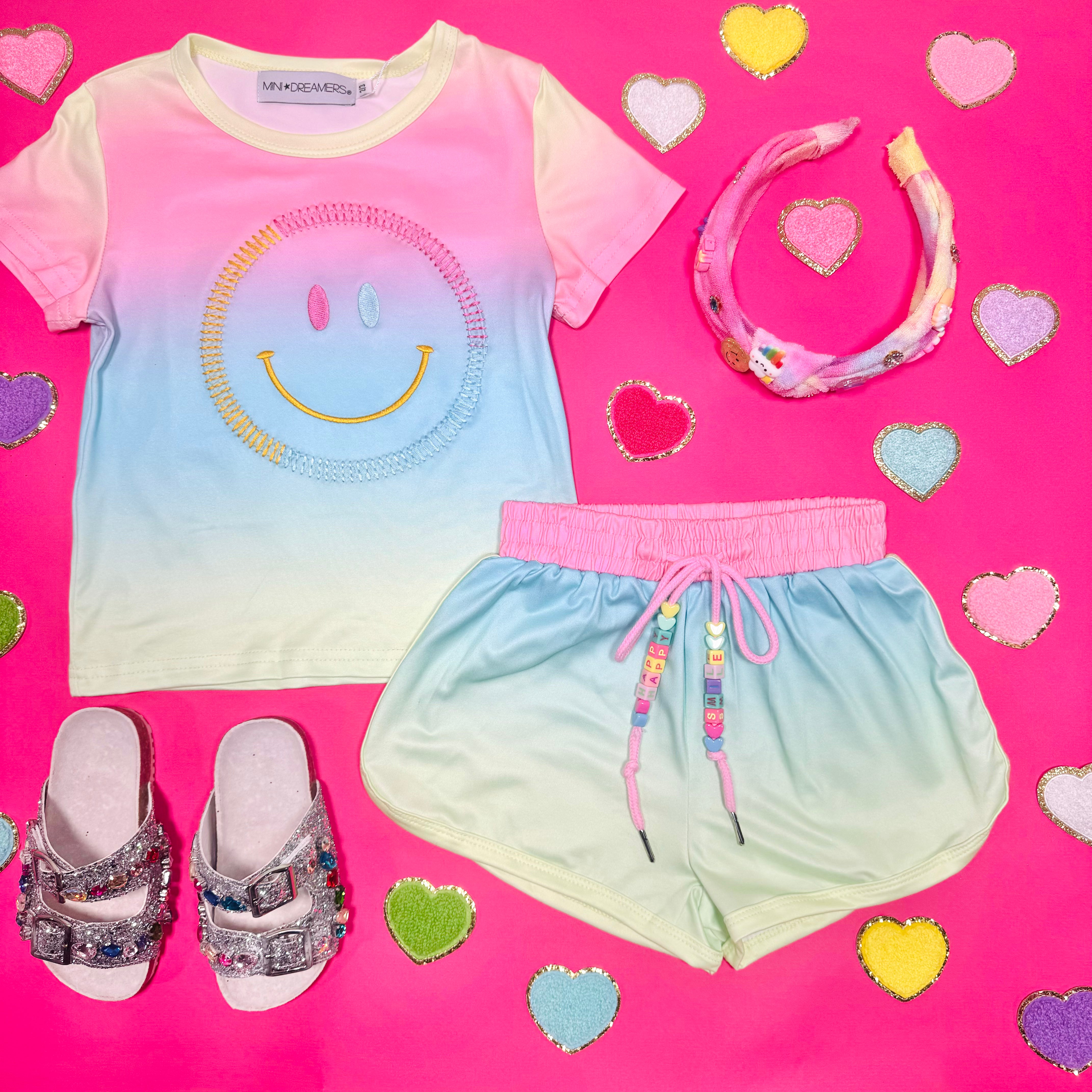 Sunset Smiley Ombré Top and Shorts Set - Trendy Matching Outfit for Summer, Beach, and Casual Wear