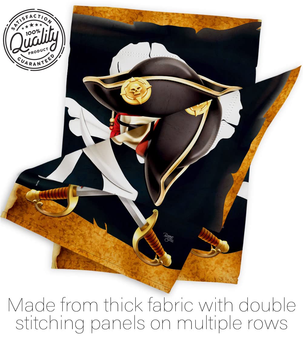 Pirate Life House Flag Set - Double-Sided Coastal Ship Skull Treasure Map Decor - Caribbean Jolly Roger Blackbeard Jack Banner for Garden, Yard & Outdoor Decor - Made in USA - Perfect for Pirate Themed Parties, Beach Houses & Nautical Decorations