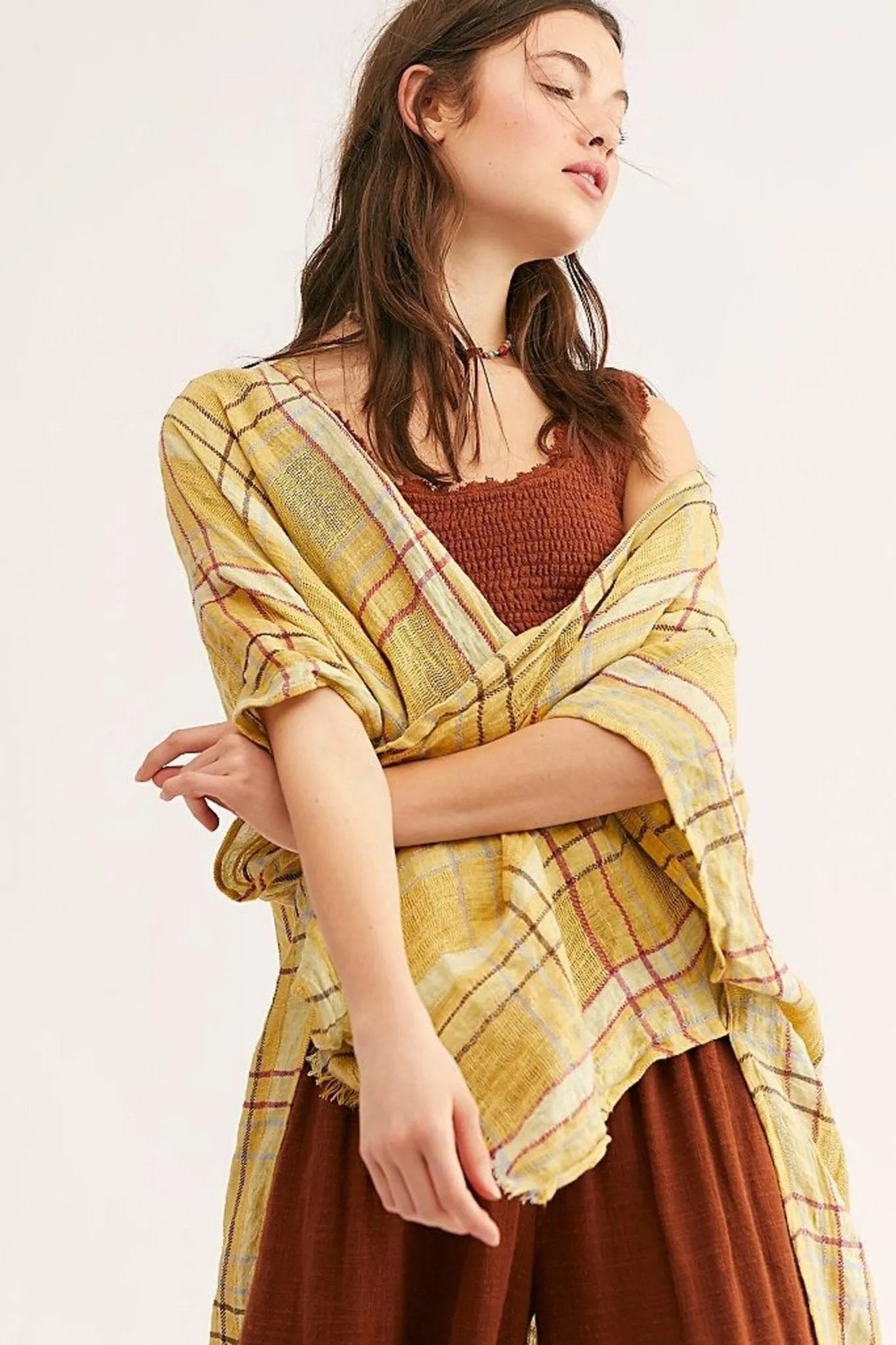 Stylish Linen Cotton Plaid Kimono Robe - Lightweight & Breathable for Women - Perfect for Lounge, Beach Cover-Up & Boho Outfits
