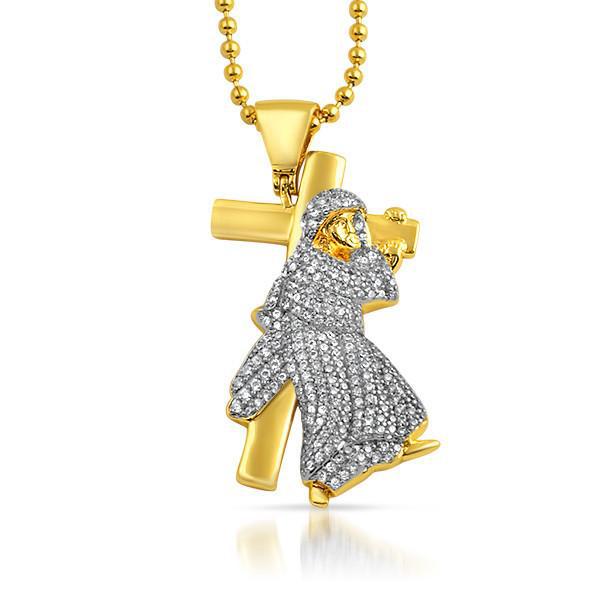 14K Gold Cross Pendant with Jesus and CZ Stones - Religious Jewelry for Baptism, First Communion & Gifts