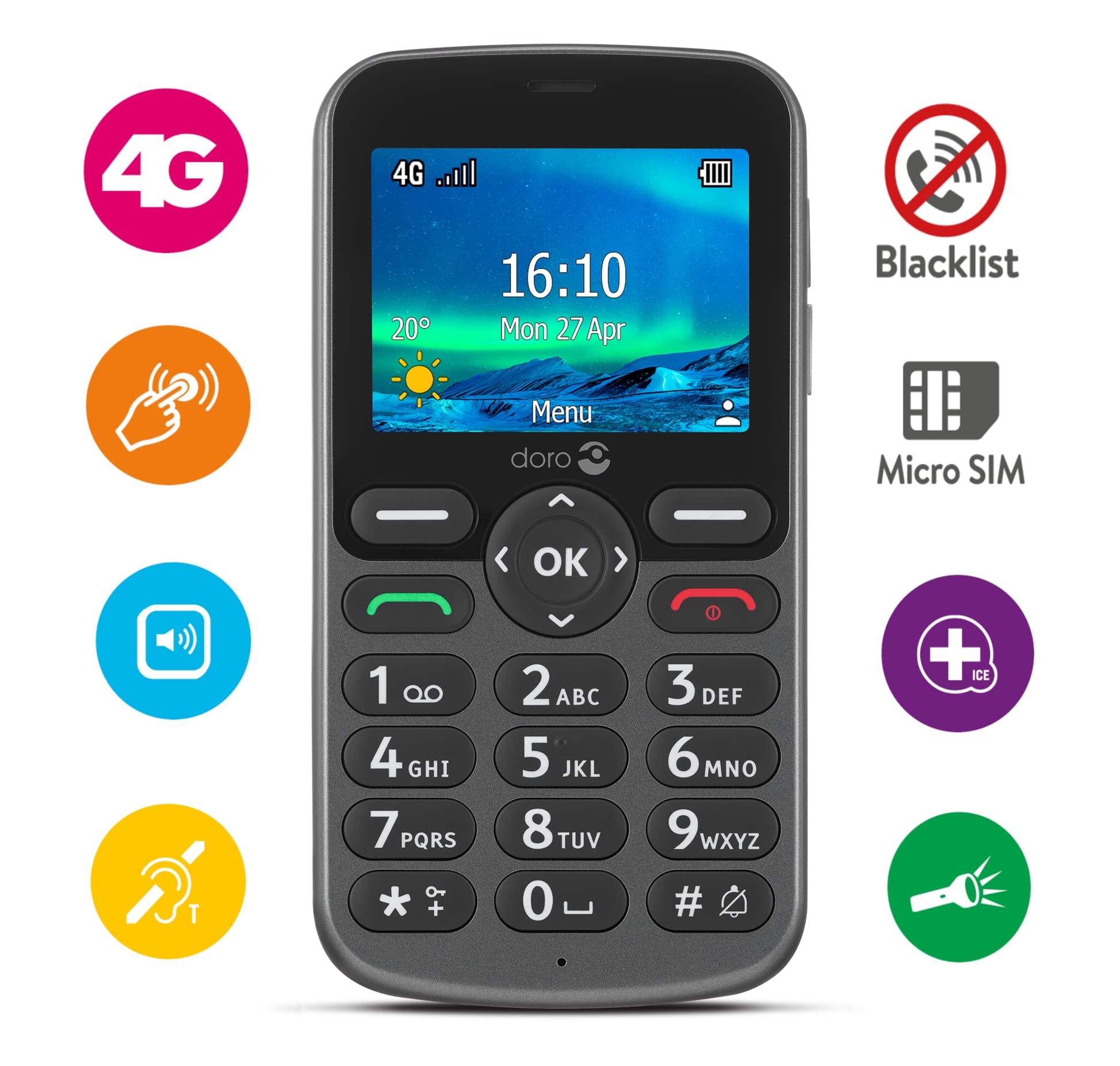 Doro 5860 Unlocked 4G LTE Senior Cell Phone - Easy-to-Use Flip Phone with Large Buttons, Emergency Help Button, Camera & Charging Dock - No Contract Simple Mobile Phone for Elderly - Perfect for Home Use & Emergency Communication