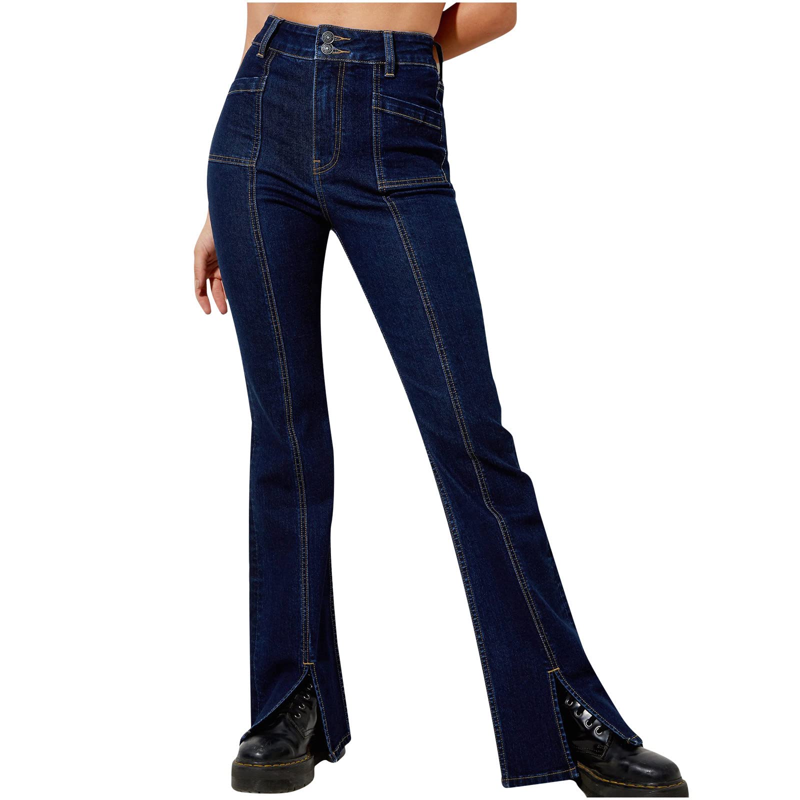 **Women's High Waisted Skinny Bell Bottom Jeans – Stretch Flare Bootcut Denim Pants with Side Split for Casual Wear | Perfect for Boho, Retro & Everyday Outfits**