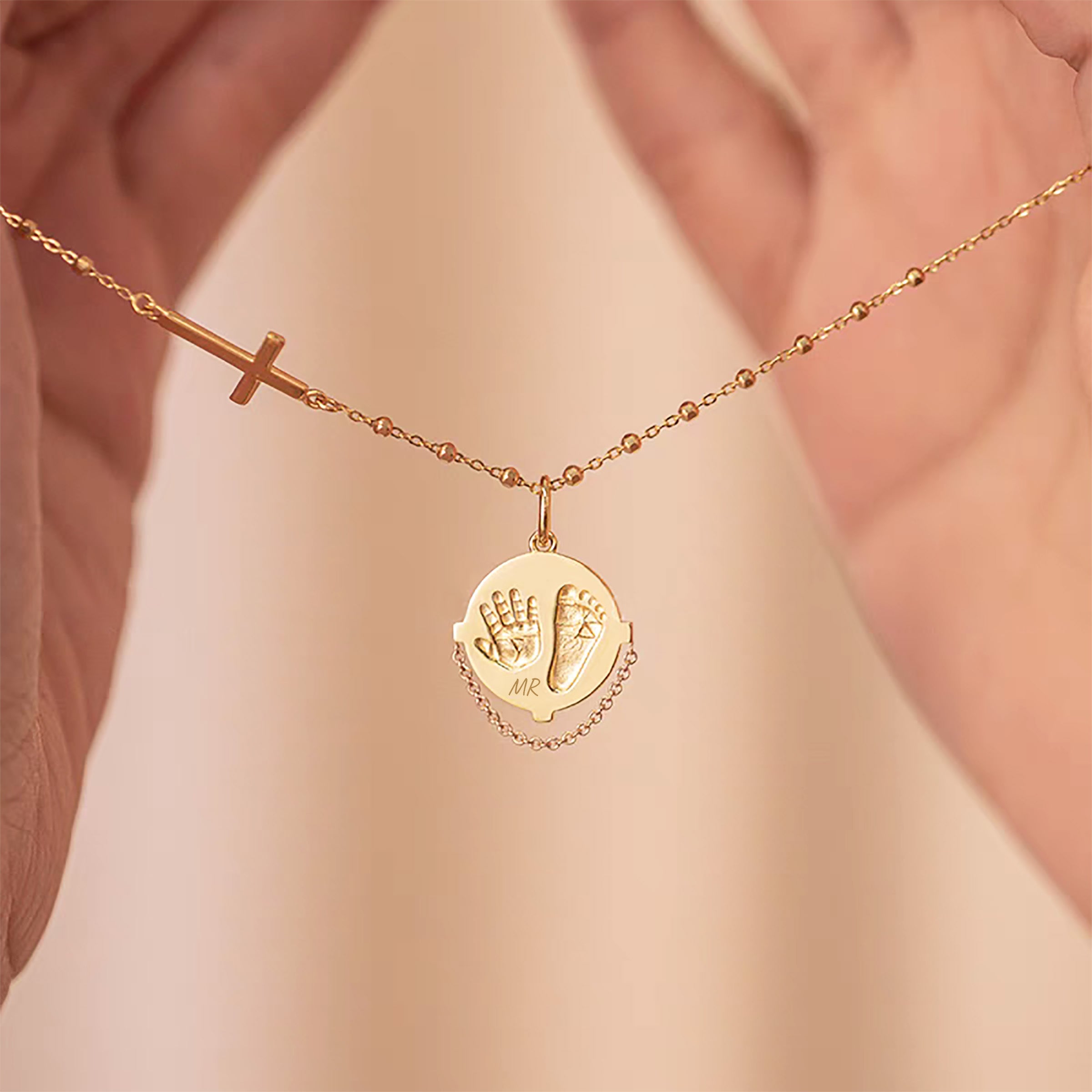 Vintage Cross Tread Solid Gold Footprint Necklace for Women - Elegant Religious Jewelry Gift for Baptism, Confirmation & Everyday Wear