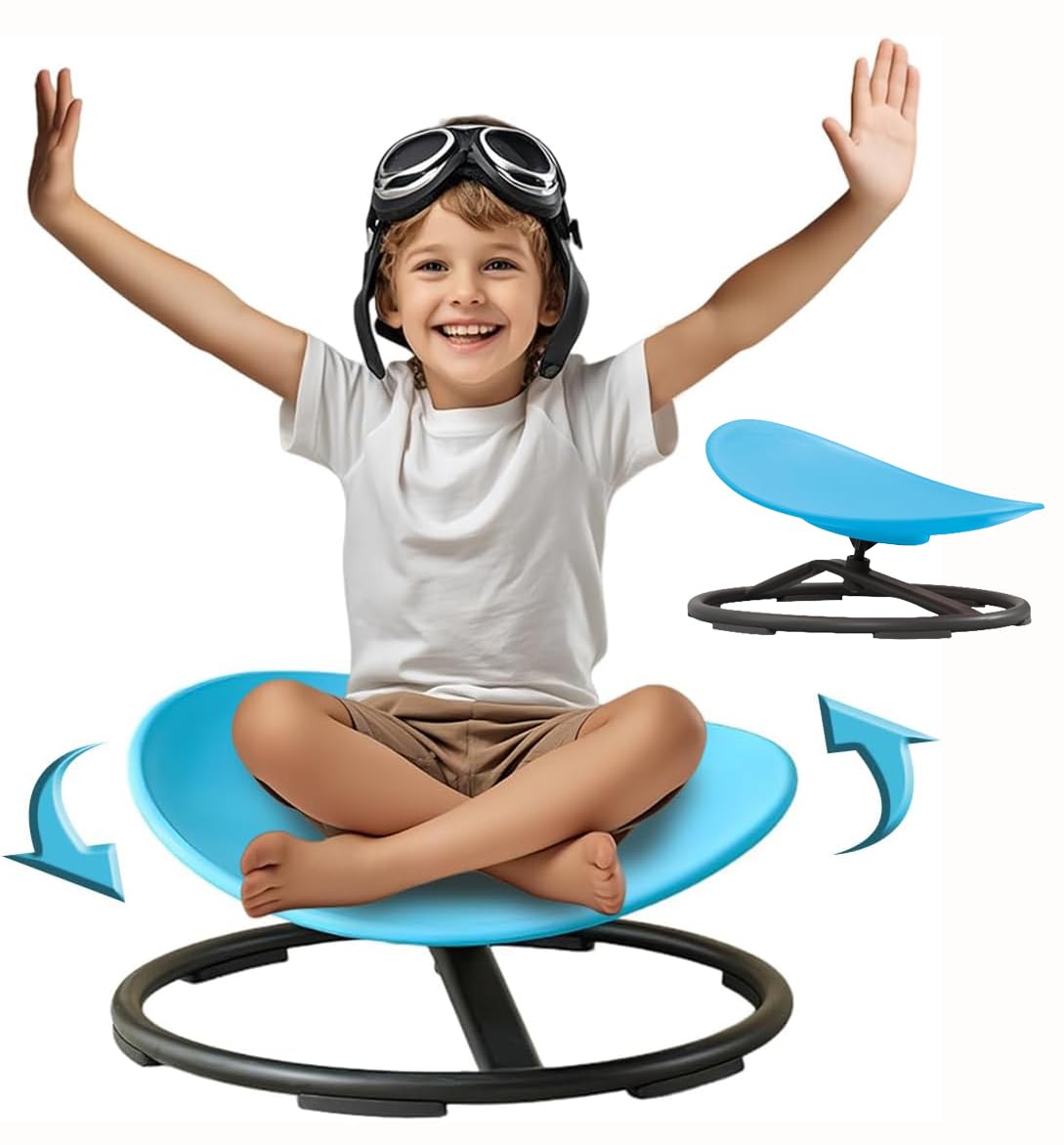 Sensory Spinning Chair for Kids - Autism Swivel Chair with Metal Base | Sit and Spin Toy for Body Coordination Training | Non-Slip Indoor/Outdoor Activity Toy (Blue) - Perfect for Sensory Playrooms, Autism Therapy & Backyard Fun