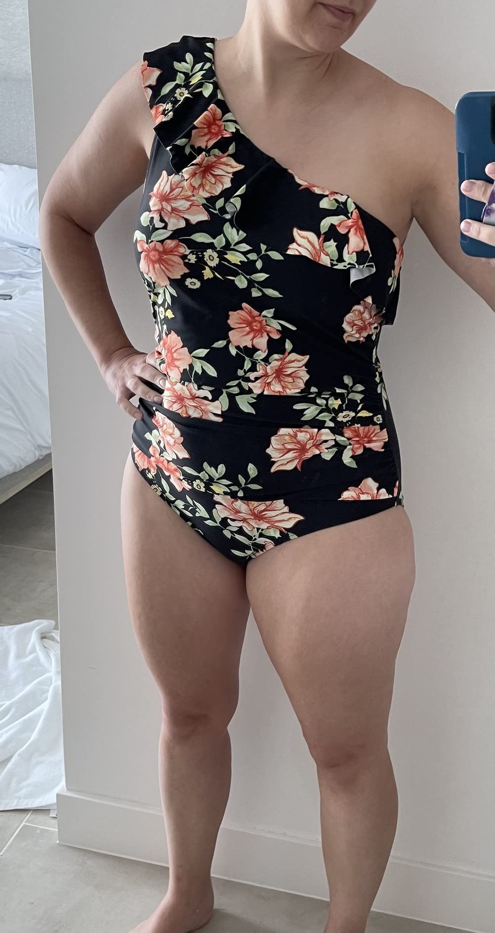 Hilor Women's One Piece Swimsuit - Tummy Control Asymmetric One Shoulder Bathing Suit for Swimming, Beach Vacation & Pool Party | Plus Size Swimwear for Women