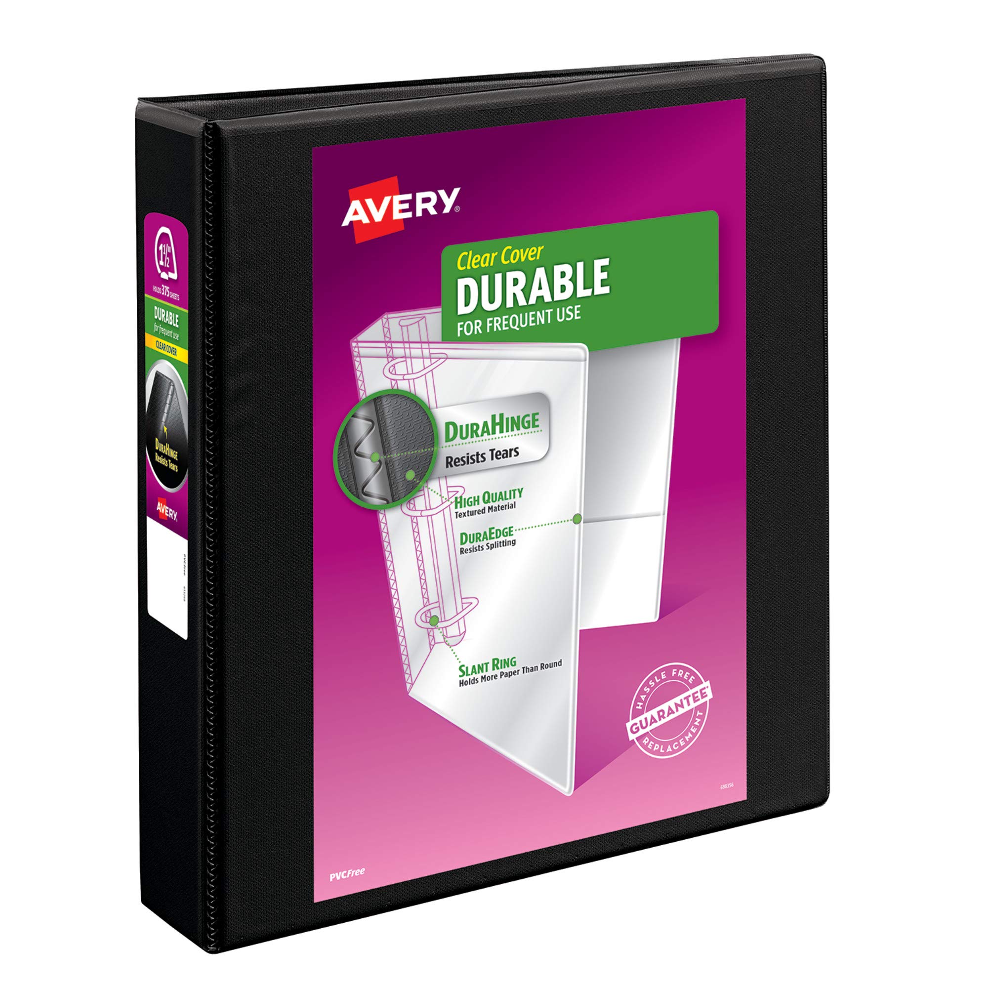 Avery(R) Durable View 3 Ring Binder - 1.5 Inch EZD Rings, Black (09400) - Perfect for School, Office & Home Organization, Document Storage & Presentations