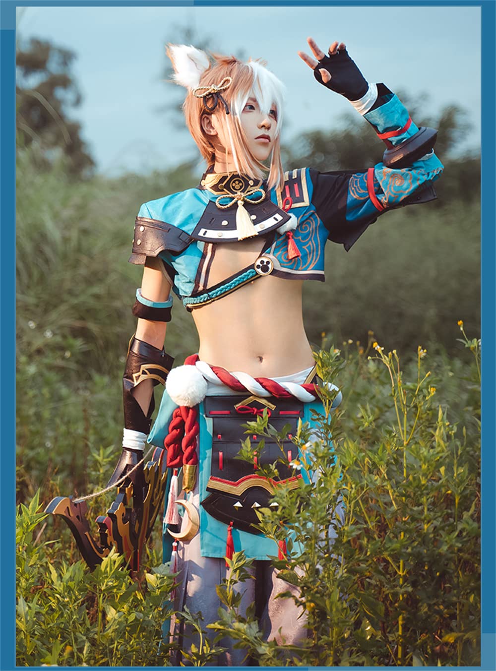 MTTM Genshin Impact Gorou Cosplay Costume Outfit with Wig - Anime Character Halloween, Carnival, Christmas Costume for Comic Con & Cosplay Events - Perfect for Cosplay Shows, Themed Parties & Anime Conventions