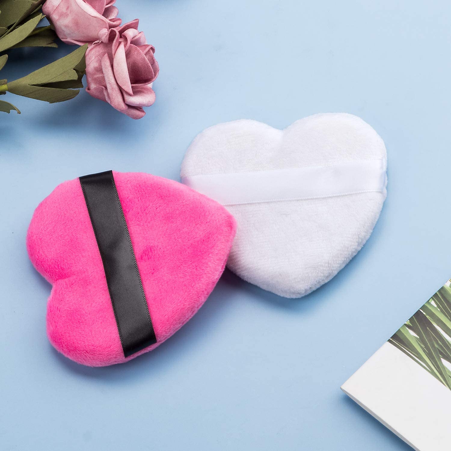 COSLUXE Large Velour Makeup Puffs - Soft Cotton Powder Puff for Face & Body, Tear Drop & Heart Shape Beauty Blender Sponge (Peach Heart, 1-Pack) - Perfect for Liquid Foundation, Setting Powder & Blush Application