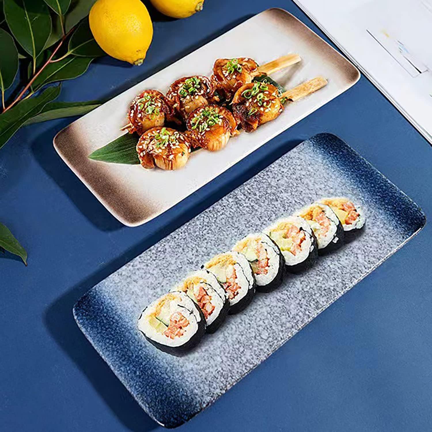 12-Piece Ceramic Sushi Plates Set with Sauce Dishes & Chopsticks - Japanese Rectangular Serving Trays for Sushi, Asian Dinnerware - Perfect for Home Dining, Parties & Restaurants