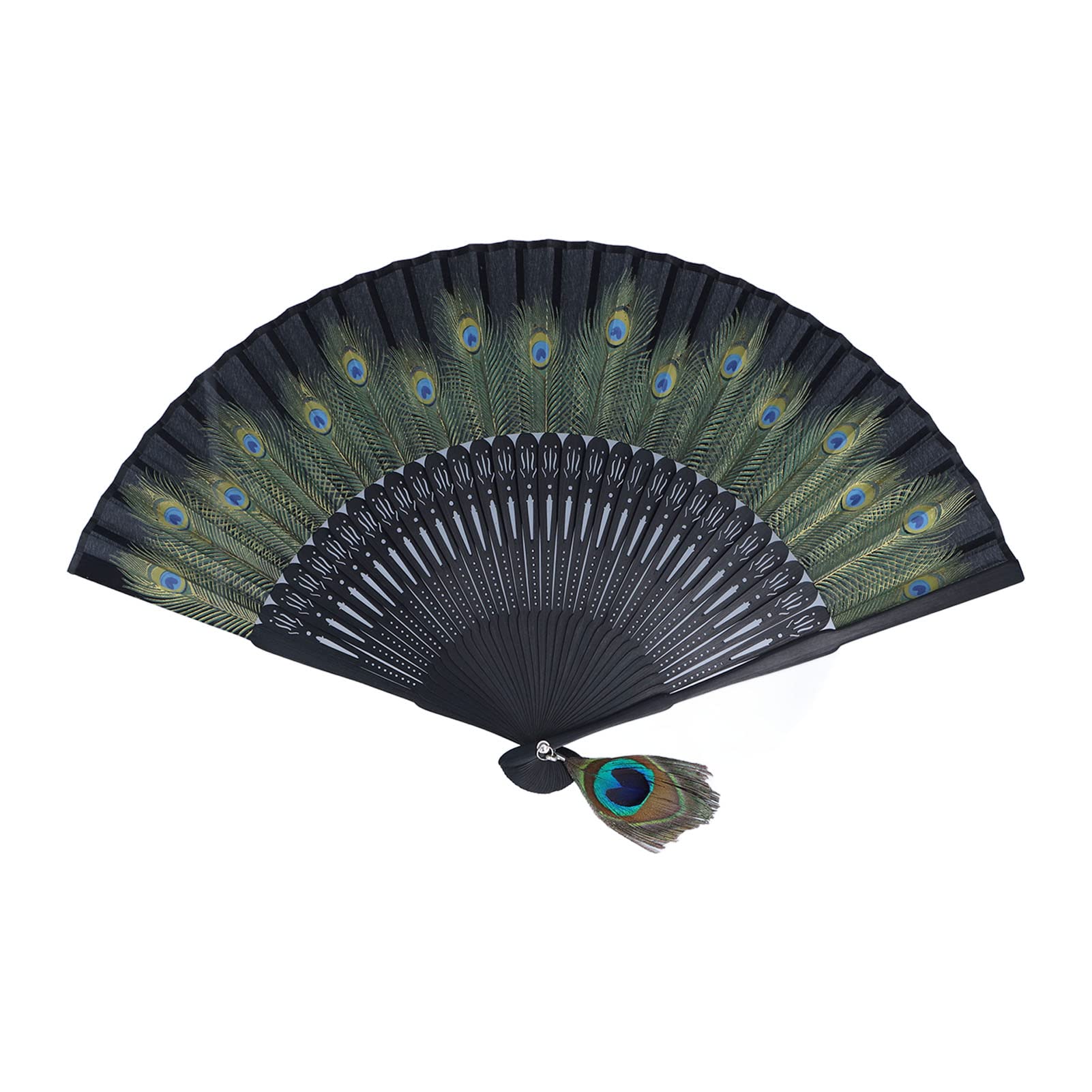 Elegant Black Folding Hand Fan with Peacock Pattern - Vintage Bamboo Handheld Fan for Performances, Costume Accessories & Gifts - Perfect for Dance, Theater, Weddings and Summer Cooling