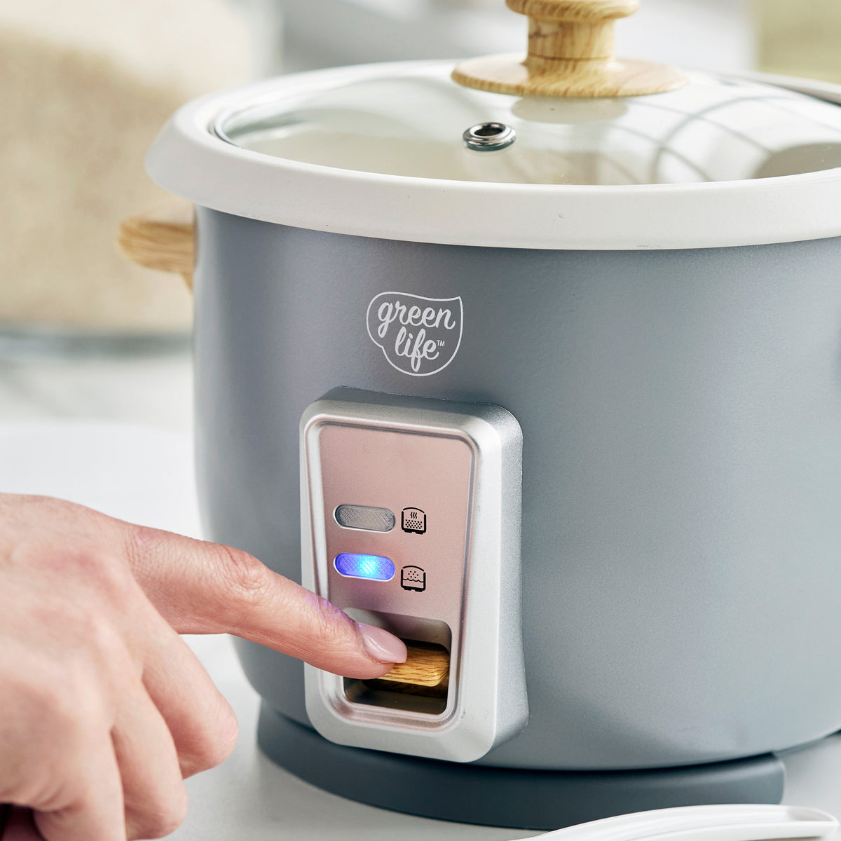 GreenLife 6 Cup Rice Cooker - Non-Stick Inner Pot, Keep Warm Function | Quartz Gray | Perfect for Small Families, Dorm Rooms & Meal Prep