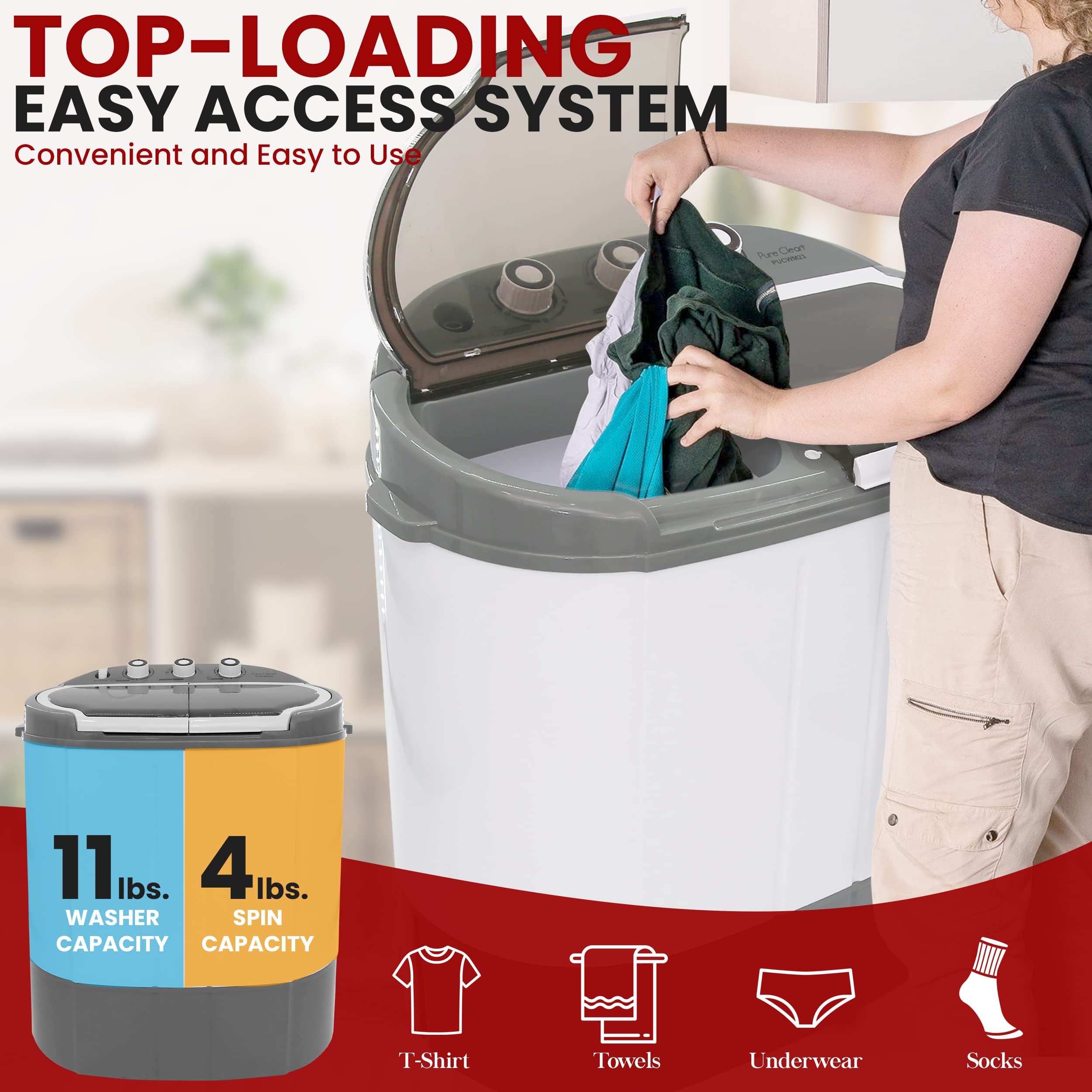 2 in 1 Portable Mini Washing Machine & Dryer - Compact Twin Tub Laundry Washer with 11lbs Capacity, 110V, Spin Cycle & Translucent Window - Perfect for Apartments, RVs, Dorms & Small Spaces