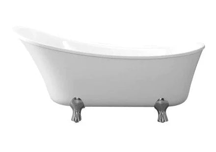 30.6 x 29 x 69 Inch Glossy White Freestanding Acrylic Bathtub with Chrome Drain Feet - Perfect for Modern Bathroom, Spa Retreat & Luxury Home Decor