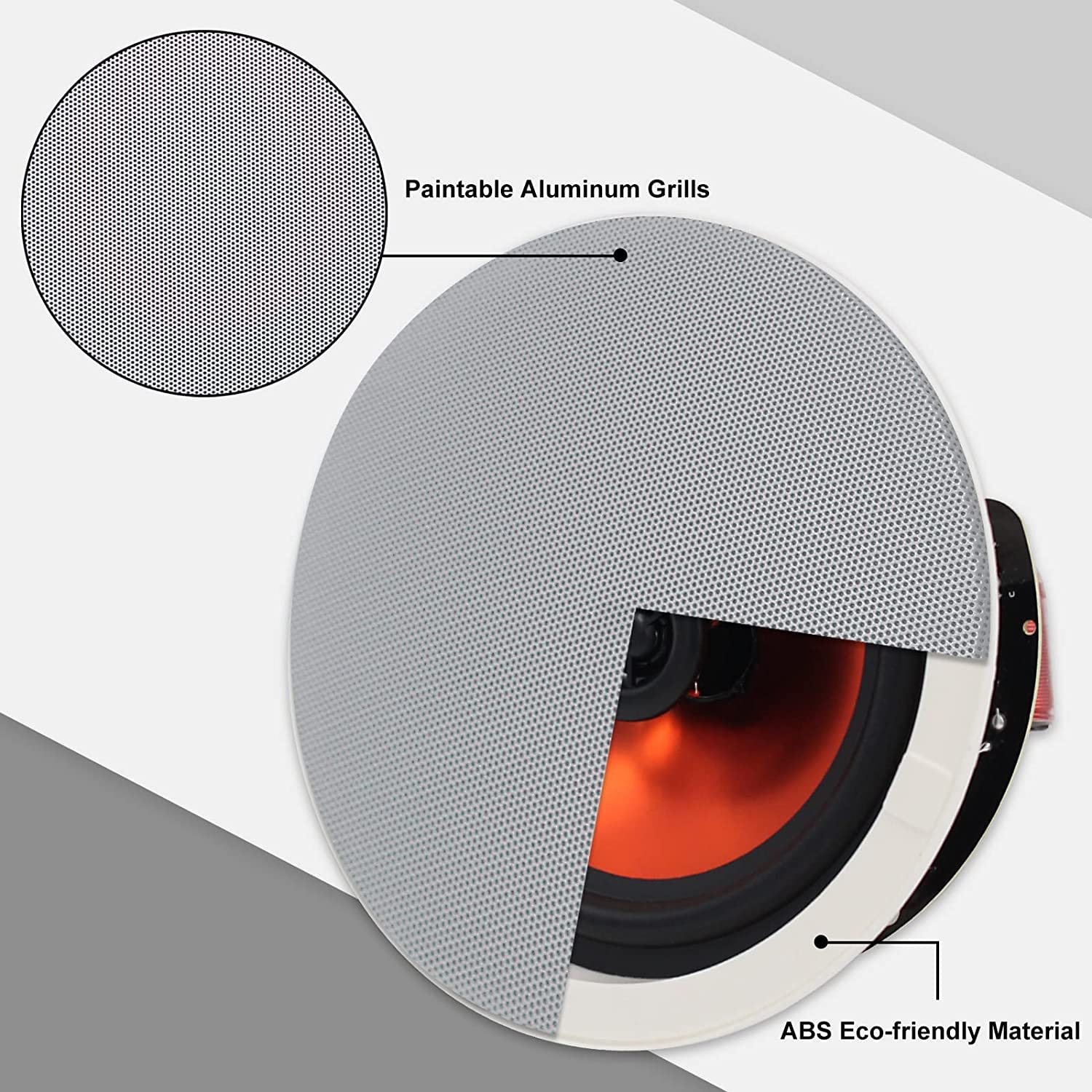 Herdio 6.5 Inch 300W Bluetooth Ceiling Speakers (Pair) - Flush Mount In-Wall Amplifier Receiver for Home Theater, Indoor & Covered Outdoor Use - Perfect for Living Room, Bedroom, Patio and Porch Audio System