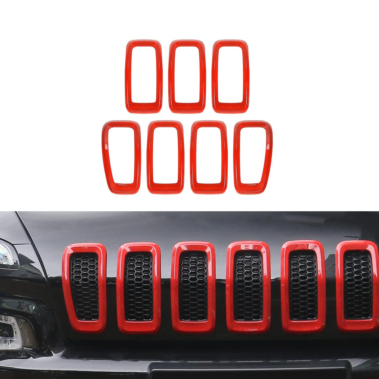 2014-2018 Jeep Cherokee Front Grill Inserts - Red Grille Cover Frame Trims | Durable ABS Plastic | Easy Installation | Perfect for Off-Roading & Car Customization
