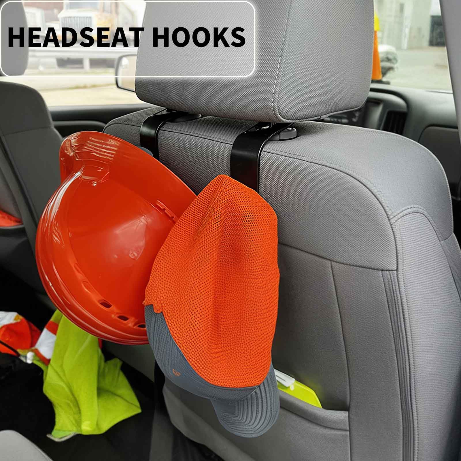 Car Seat Headrest Hooks with Quick-Release Clip - 4 Pack Heavy Duty Bag Hangers for Purses, Groceries, Backpacks & Jackets - Perfect for Road Trips, Shopping & Daily Commute