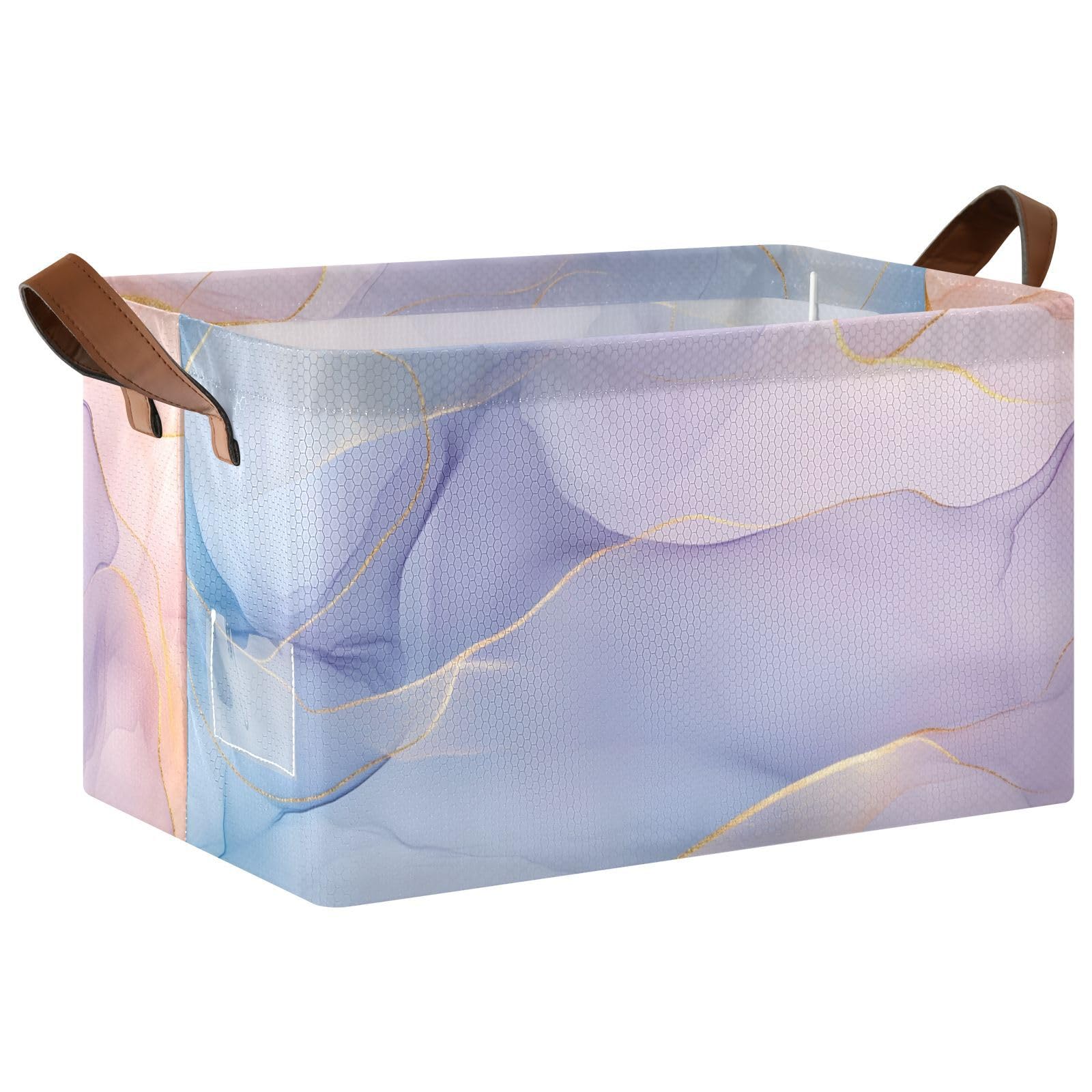 Luxury Marble Print Storage Cubes 2 Pack - Foldable Steel Frame & Water Resistant Fabric Organizer Bins (16.9×11.4×7.7 IN) for Closet, Shelf, Nursery, Office & Home Decor Organization