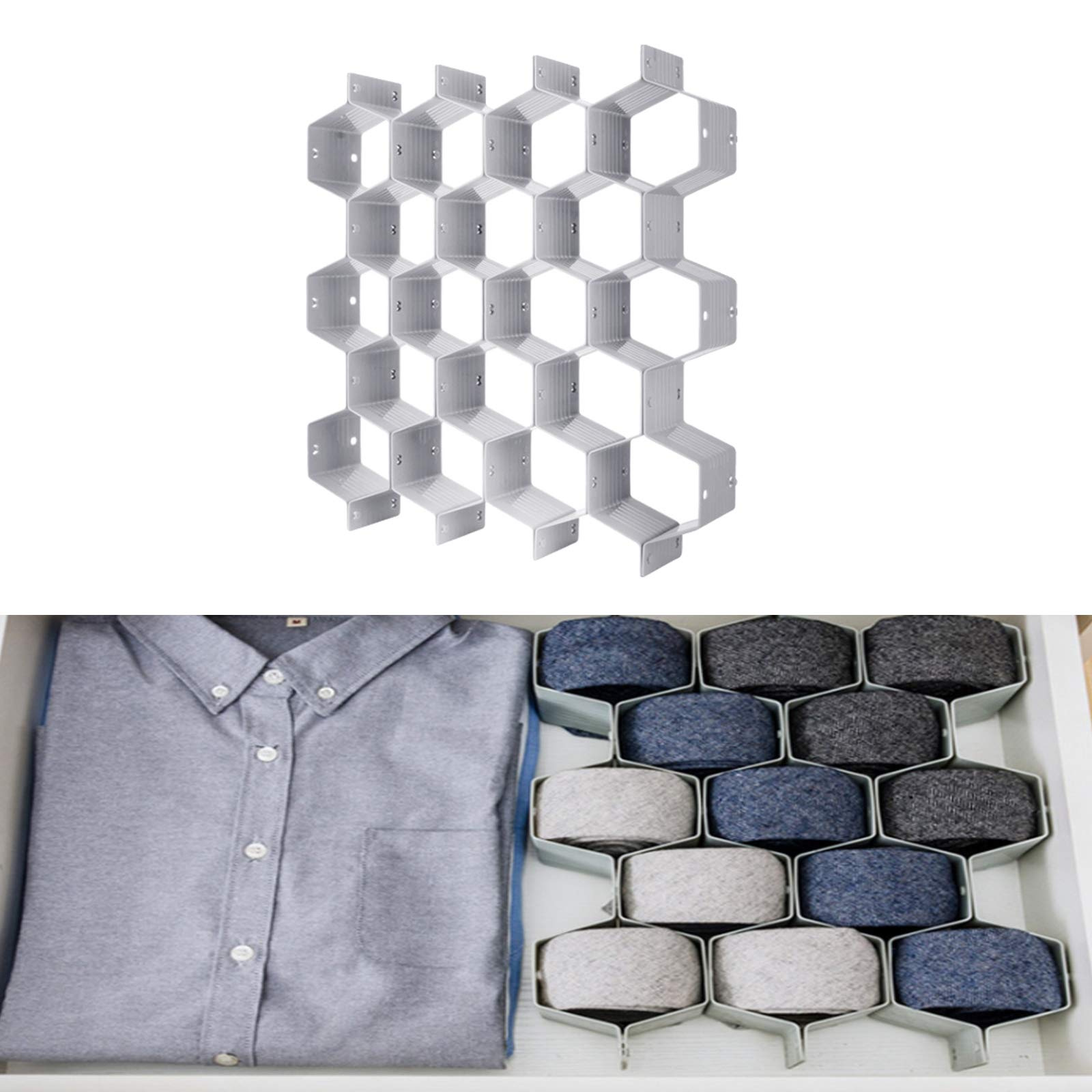 Onerbuy 8-Piece DIY Honeycomb Closet Organizer Drawer Dividers - Plastic Storage Boxes for Underwear, Socks, Bras, Ties, Belts, Scarves & Makeup (Grey) | Space-Saving Cabinet Partition for Bedroom, Bathroom & Office Organization