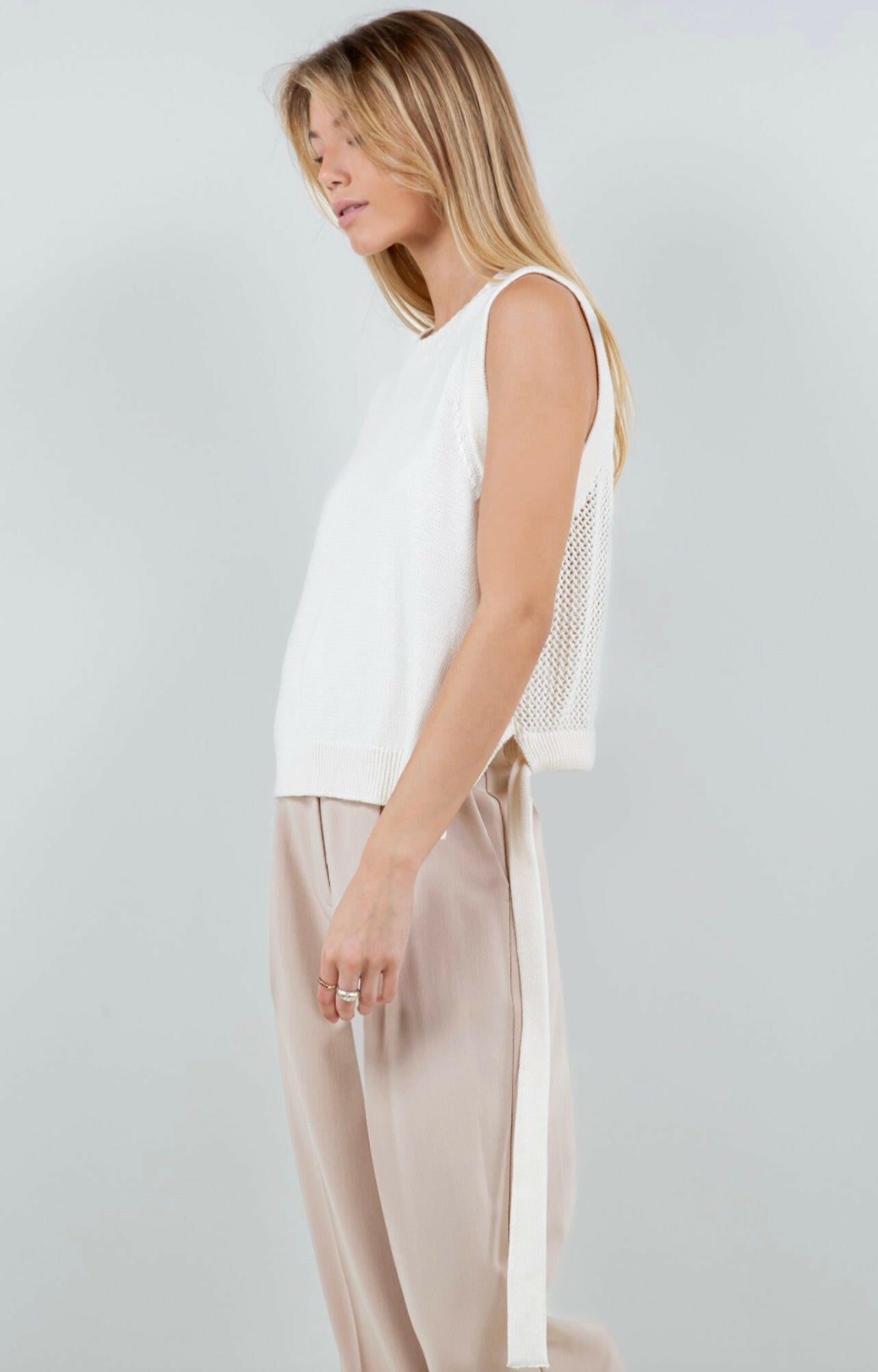 Elegant Ivory Knit Vest with Tie Detail - Perfect for Layering in Fall & Winter | Women's Fashion