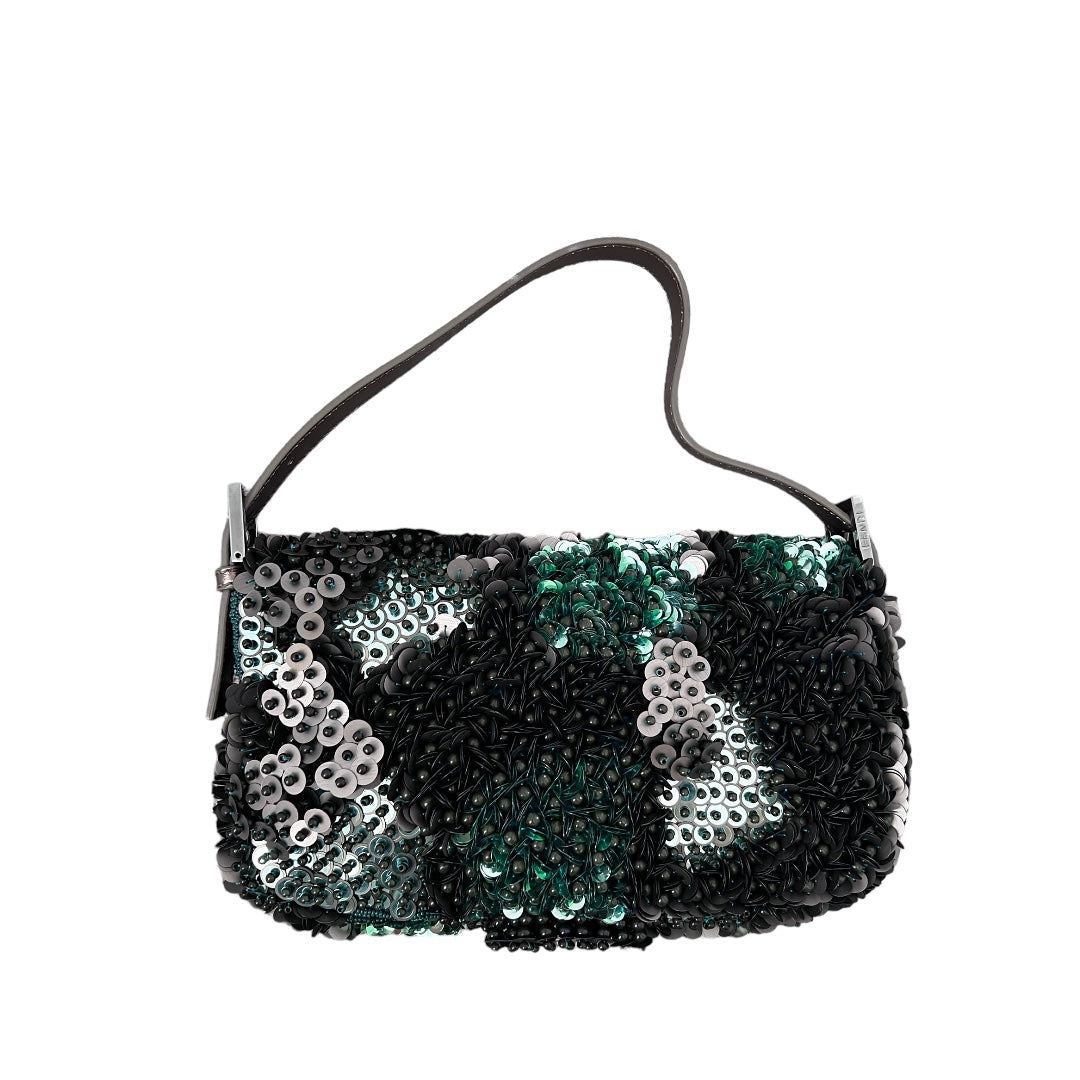 Vintage Fendi 3D Green Beaded Baguette Bag - Luxury Designer Crossbody Purse for Women, Perfect for Evening Parties & Special Occasions