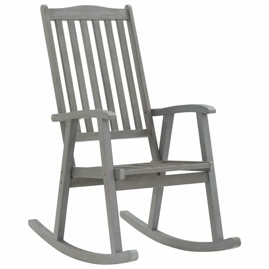 **Mikalo Solid Acacia Wood Rocking Chair with Gray Cushions - Comfortable Outdoor Rocker for Patio, Garden, and Relaxation**