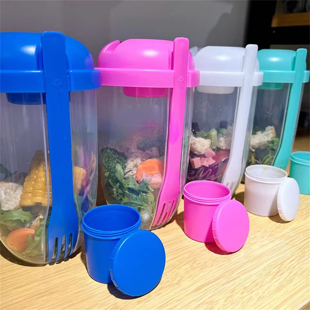 YunQin Creative Fresh Salad Container with Fork & Sauce Cup - Portable Bento Lunch Box for Women, Fitness Meal Prep, Weight Loss Diet - Perfect for Gym, Office, Picnic & Outdoor Activities (Blue)