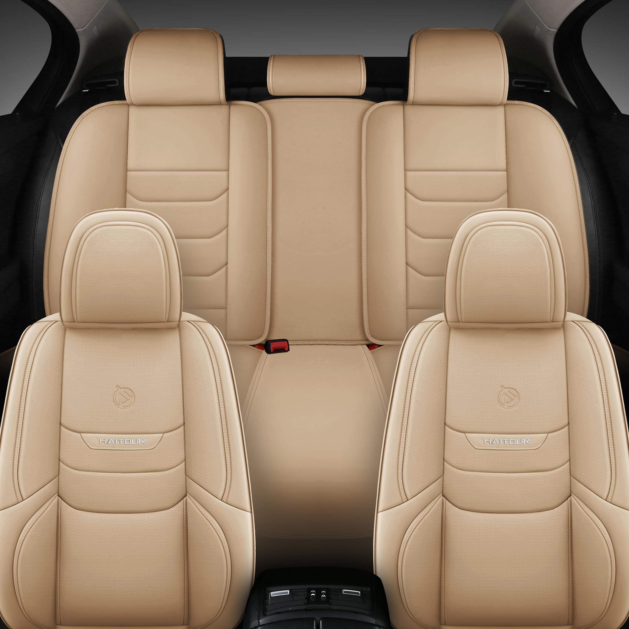 Premium Universal Fit Full Coverage Leather Car Seat Covers - Waterproof Luxury Protector for Sedans, Trucks & SUVs (2-Seat Set, Beige) - Perfect for Daily Commute, Road Trips & Family Travel