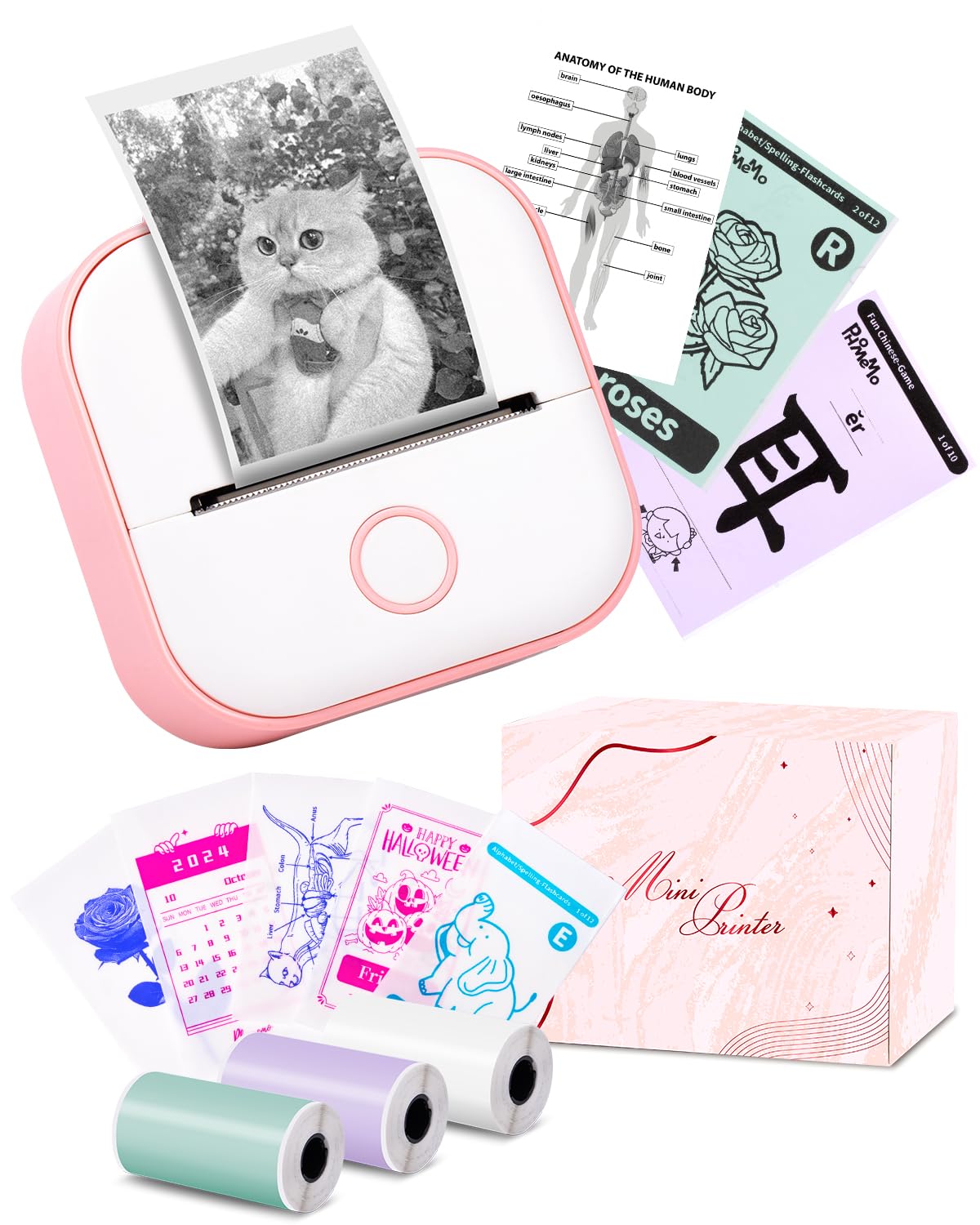 Memoking Mini Sticker Printer - Wireless Inkless Thermal Label Maker for Students, Birthday Gifts | Portable Sticker Machine Compatible with iOS & Android (Pink) | Perfect for DIY Crafts, Scrapbooking & Party Favors