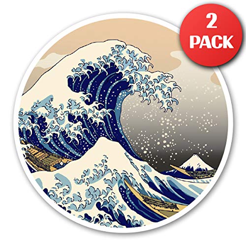 Great Wave Circle Vinyl Decals (2 Pack) - Waterproof Aesthetic Stickers for Cars, Laptops, Tablets & Water Bottles | Hydro Flask, Bumper, Laptop & Device Decorative Stickers for Home, Office & Travel Use