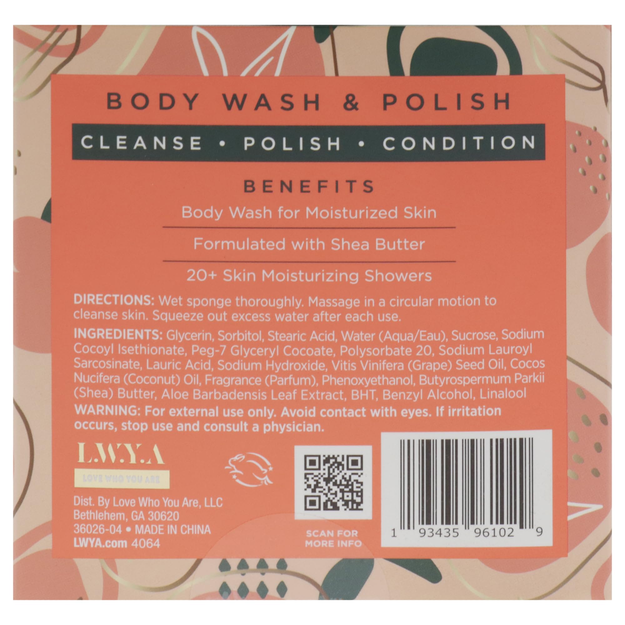 Peach Please Exfoliating Body Wash & Polish with Loofah Sponge - 3 oz Moisturizing Shower Scrub for Soft Skin - Women's Bath & Body Care - Perfect for Daily Shower Routine & Spa Day at Home