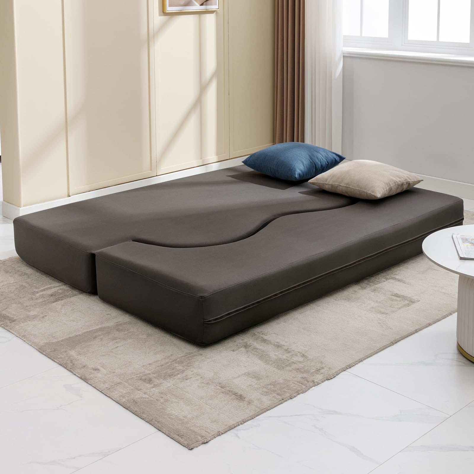 Full Size Floor Sofa Bed - Foldable Futon with Memory Foam for Small Spaces | Living Room & Guest Bed