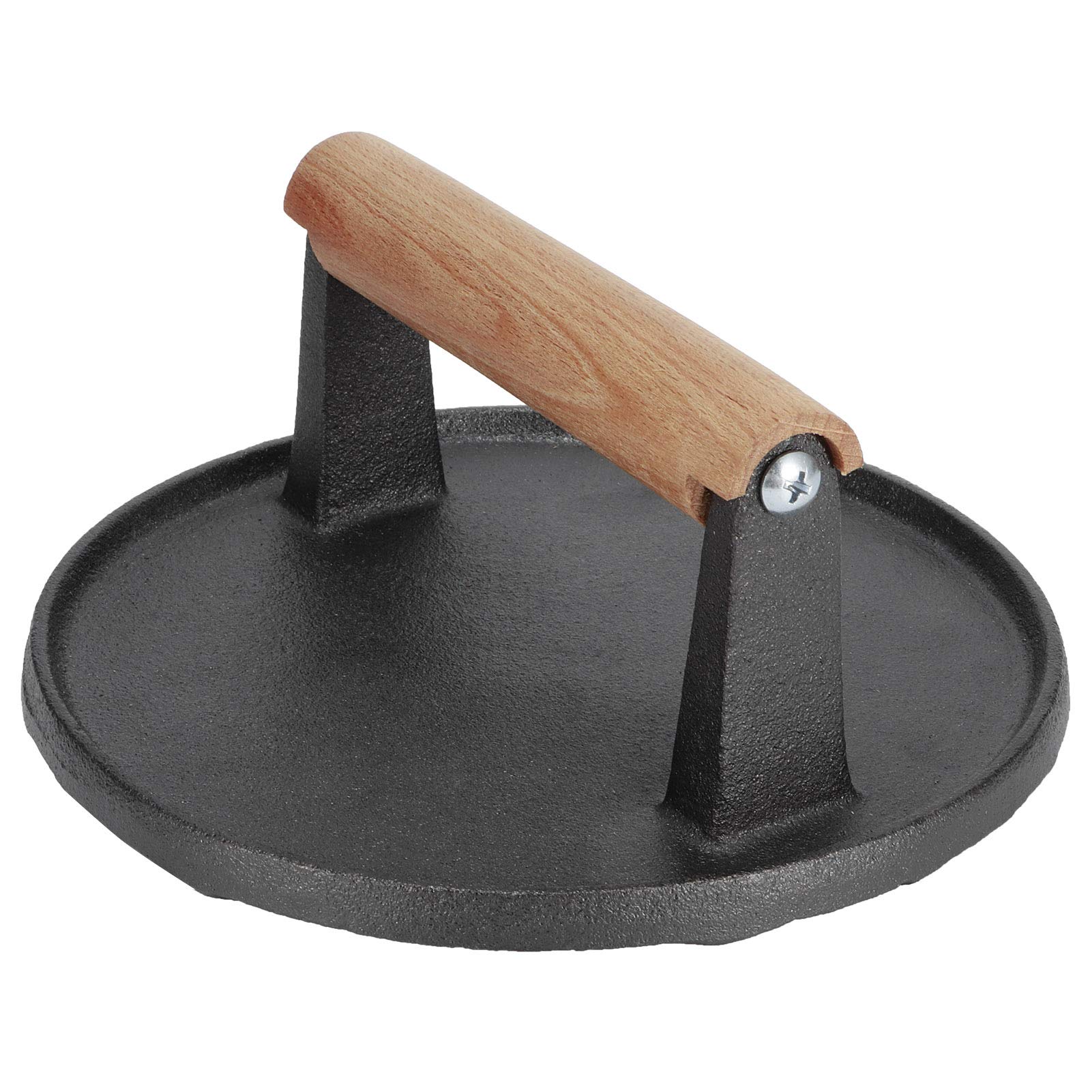 Heavy Duty Round Grill Press - 7.1x7.1x3.1 Inch BBQ Steak Press with Wooden Handle for Perfectly Seared Meat - Essential Barbecue Tool for Grilling, Roasting & Frying - Ideal for Backyard BBQs, Camping & Outdoor Cooking