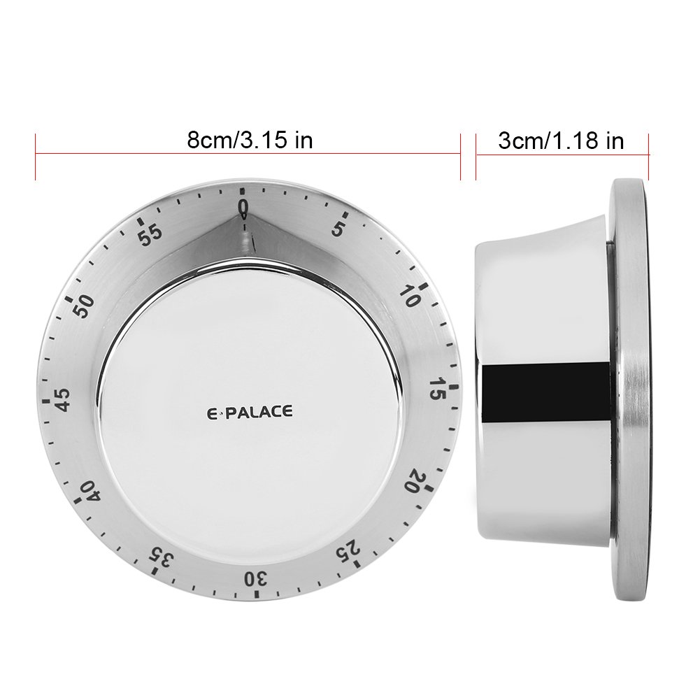 Mechanical Kitchen Timer with Alarm - No Batteries Needed, Magnetic Backing & Stainless Steel Body - Perfect for Cooking, Baking, Meal Prep & Kitchen Countdown (Silver)