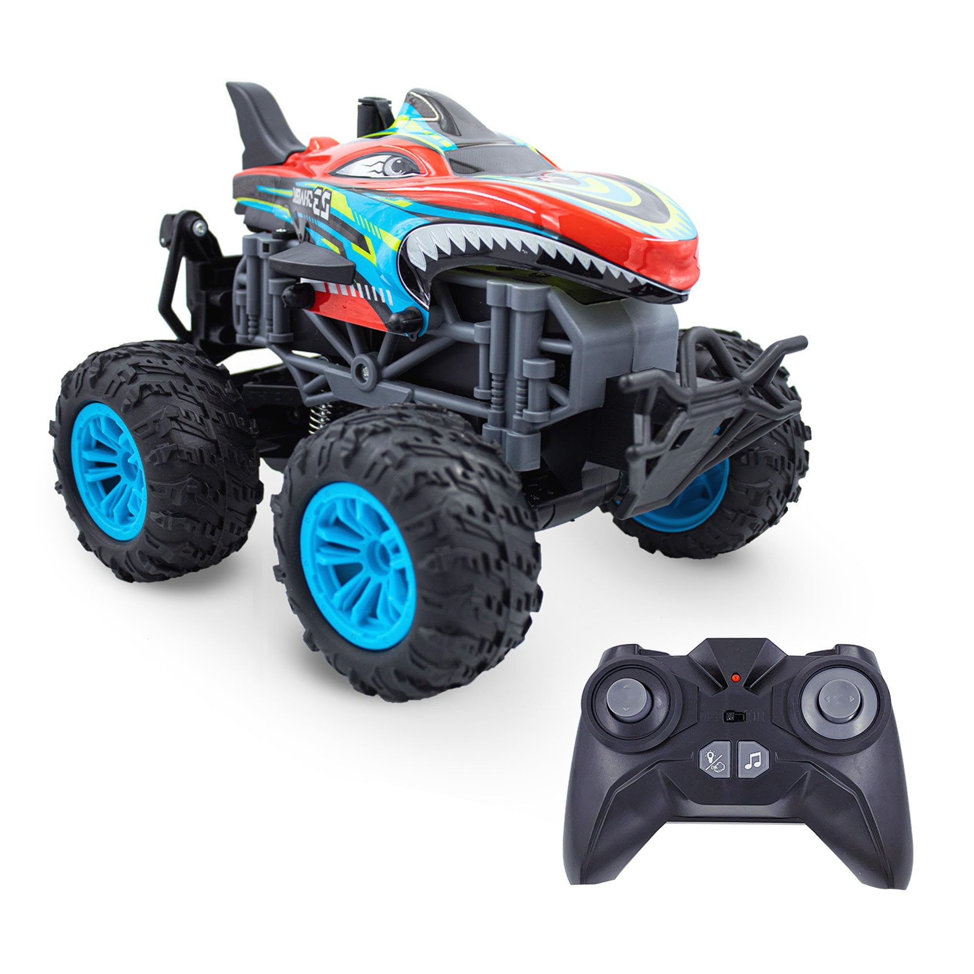 Remote Control Dinosaur and Shark Monster Truck Toy Set - 2 Pack RC Cars for Boys & Girls Ages 8-12 | Outdoor Play, Birthday Gifts, STEM Learning Toys