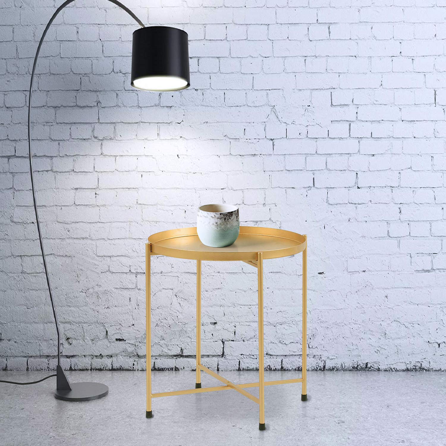 Round Metal End Table with Tray - 18.1