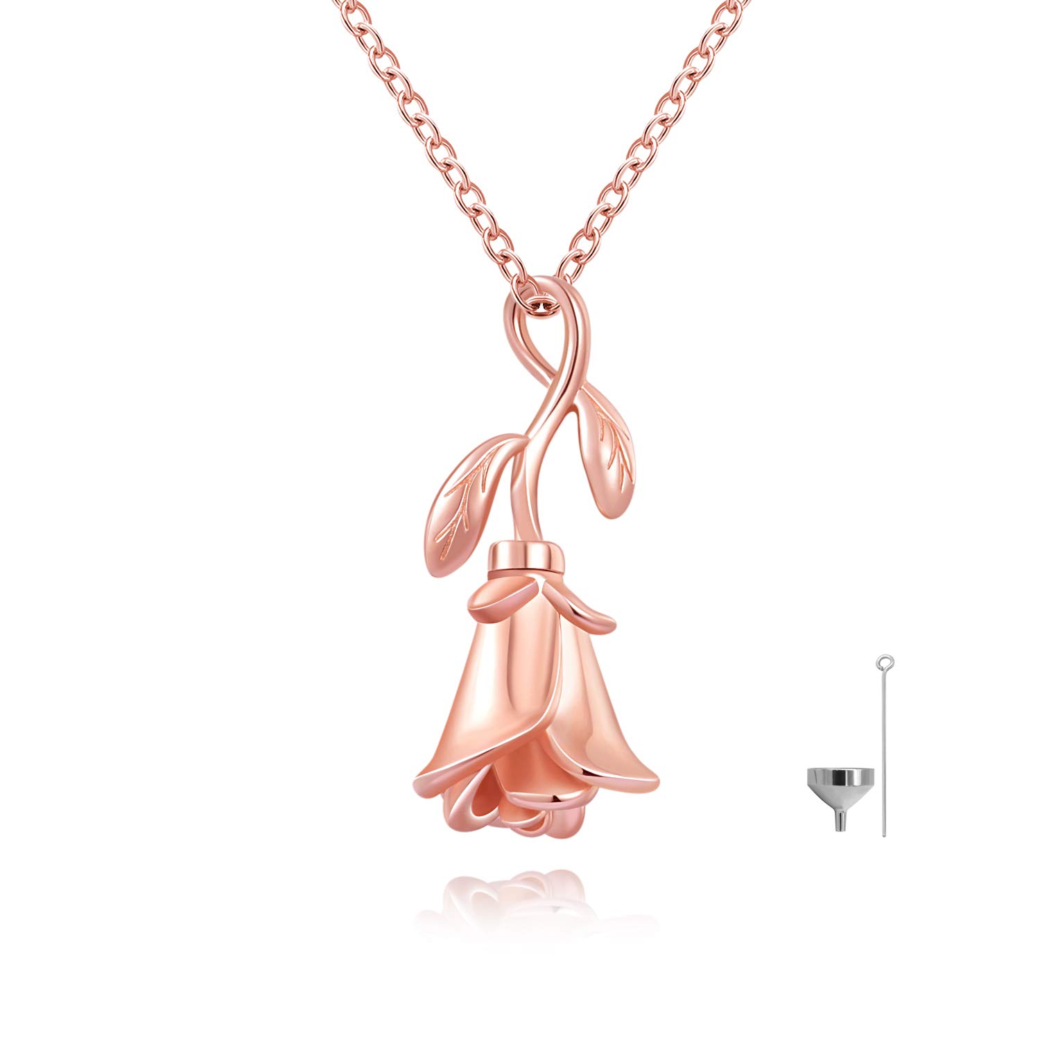 925 Sterling Silver Rose Flower Urn Necklace - 14K Rose Gold Plated Cremation Jewelry for Ashes - Memorial Keepsake Pendant for Women - Perfect Gift for Loss & Remembrance - Ideal for Funerals, Memorials & Special Occasions