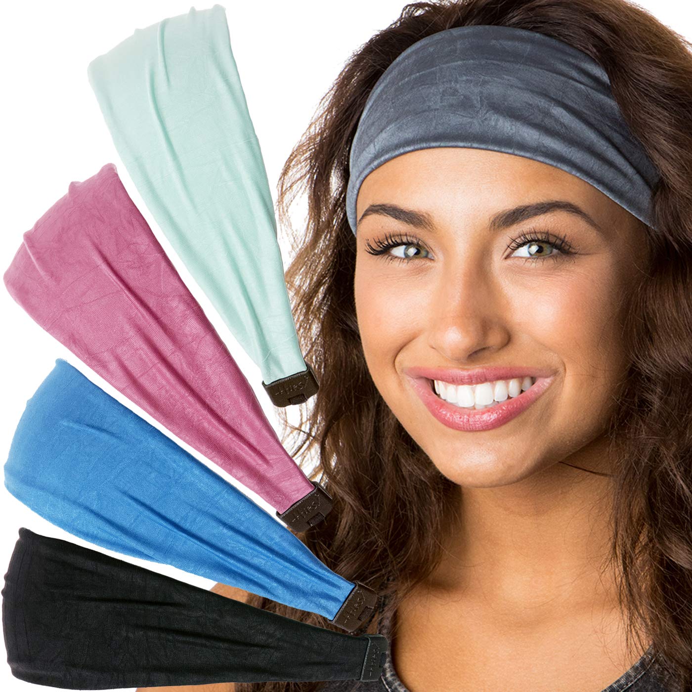 Hipsy Adjustable Stretchy Crushed Xflex Wide Headbands for Women, Girls & Teens - Perfect for Sports, Workouts, Yoga, and Everyday Fashion Accessories