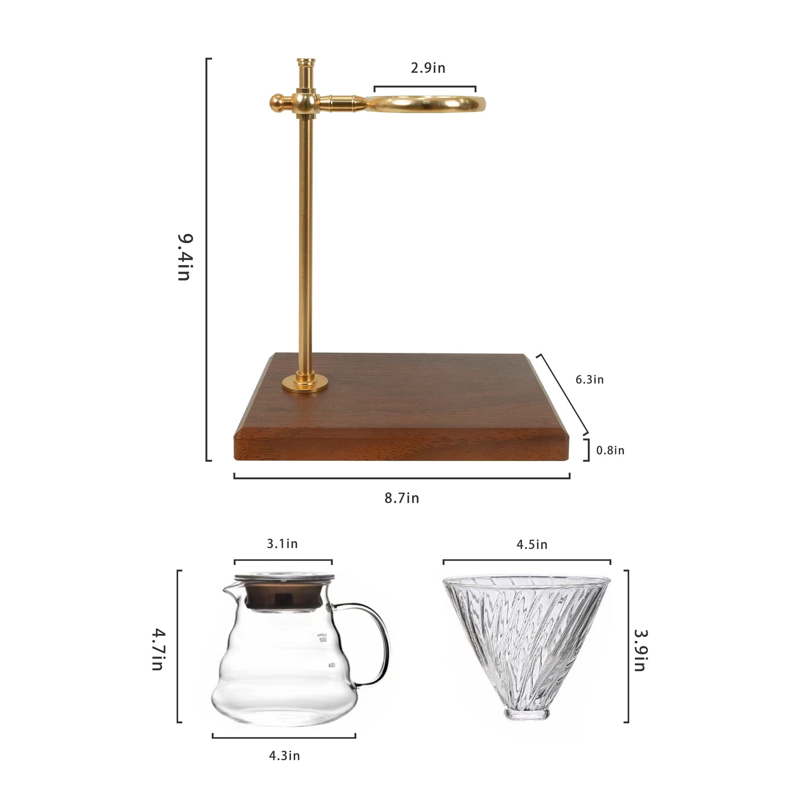 Premium Pour Over Coffee Maker Set - Adjustable Stainless Steel Stand with Wooden Base, Glass Carafe & Paper Filters - Ideal for Home Brewing, Office Use & Specialty Coffee Lovers