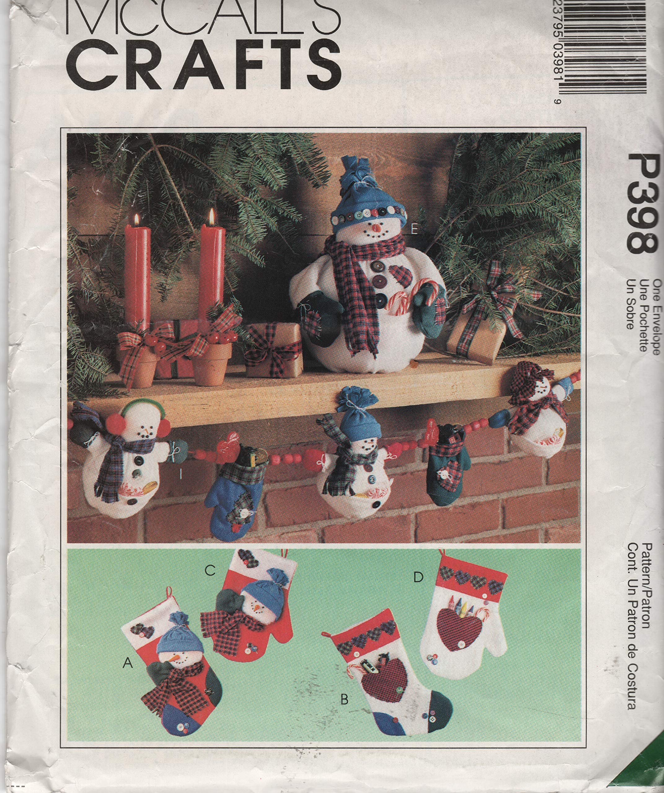McCalls Crafts Pattern P398 - Snowman, Garland & Stockings Christmas Sewing Kit for DIY Holiday Decorations | Perfect for Festive Home Decor, Gift Making & Seasonal Crafting Projects