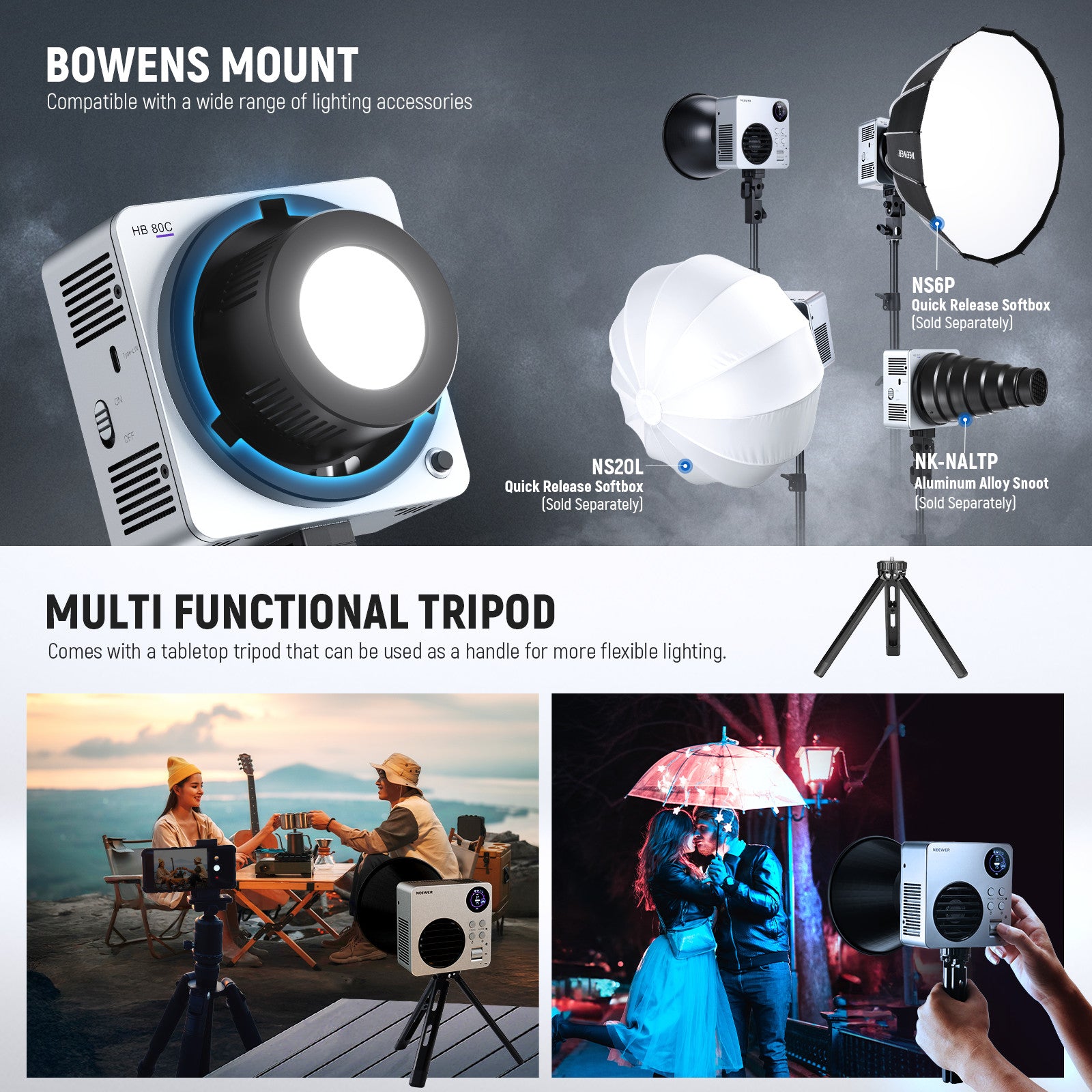 NEEWER HB80C 80W RGBWW Mini COB LED Video Light - Professional Continuous Lighting for Photography, Videography & Live Streaming - Perfect for YouTube, TikTok & Studio Productions