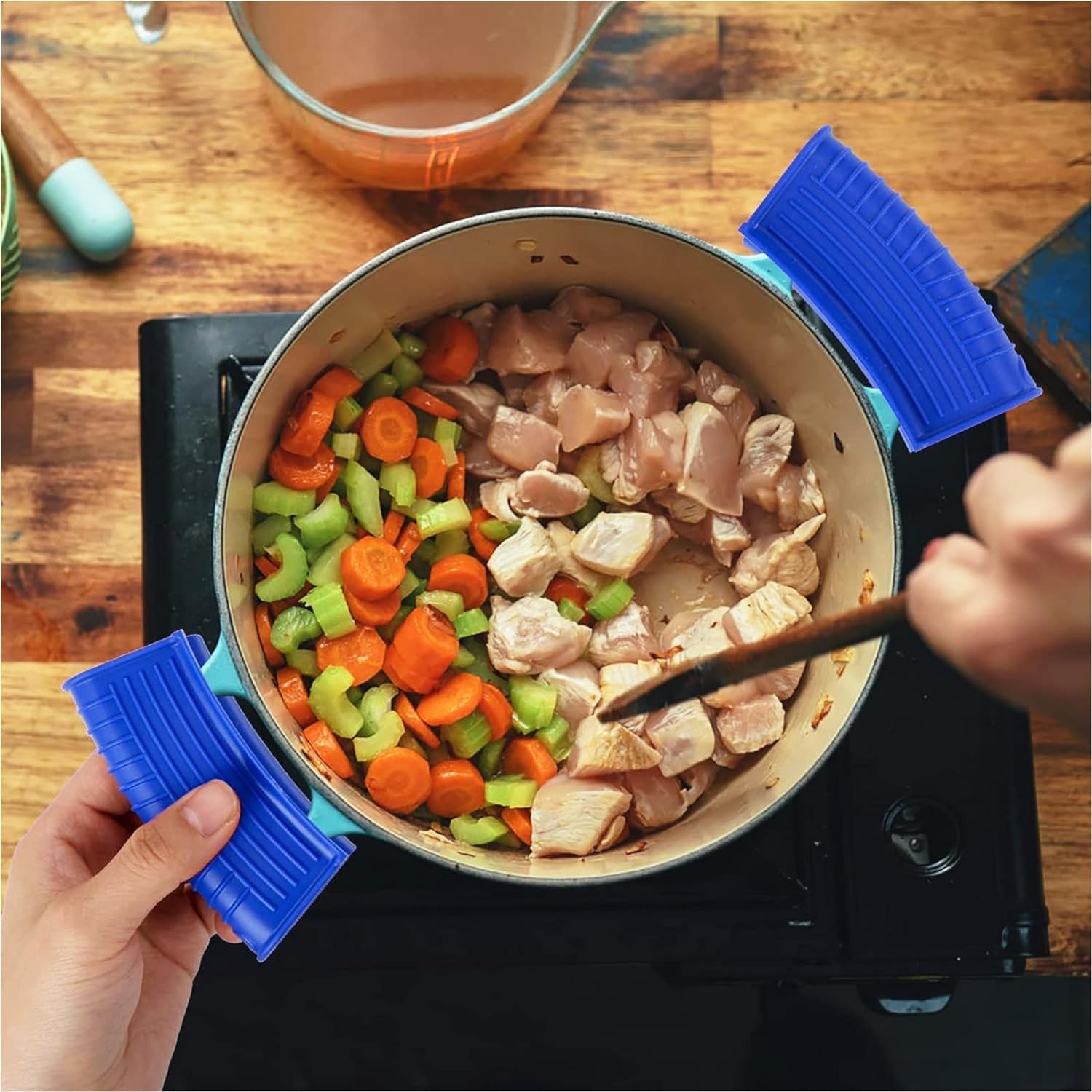 Kuber Industries Silicone Hot Handle Holder Set of 2 - Heat Resistant, Non-Slip Pot Holders for Stove, Oven & Grill - Blue Kitchen Handle Covers for Safe Cooking & Baking
