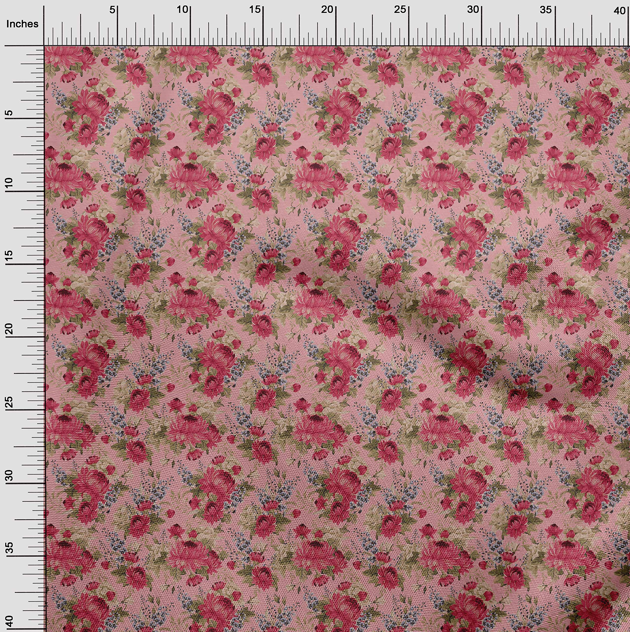 oneOone Polyester Spandex Pink Salmon Fabric - 56 Inch Wide Stripe, Leaves & Floral Print DIY Quilting Material | Perfect for Clothing, Home Decor, and Craft Projects