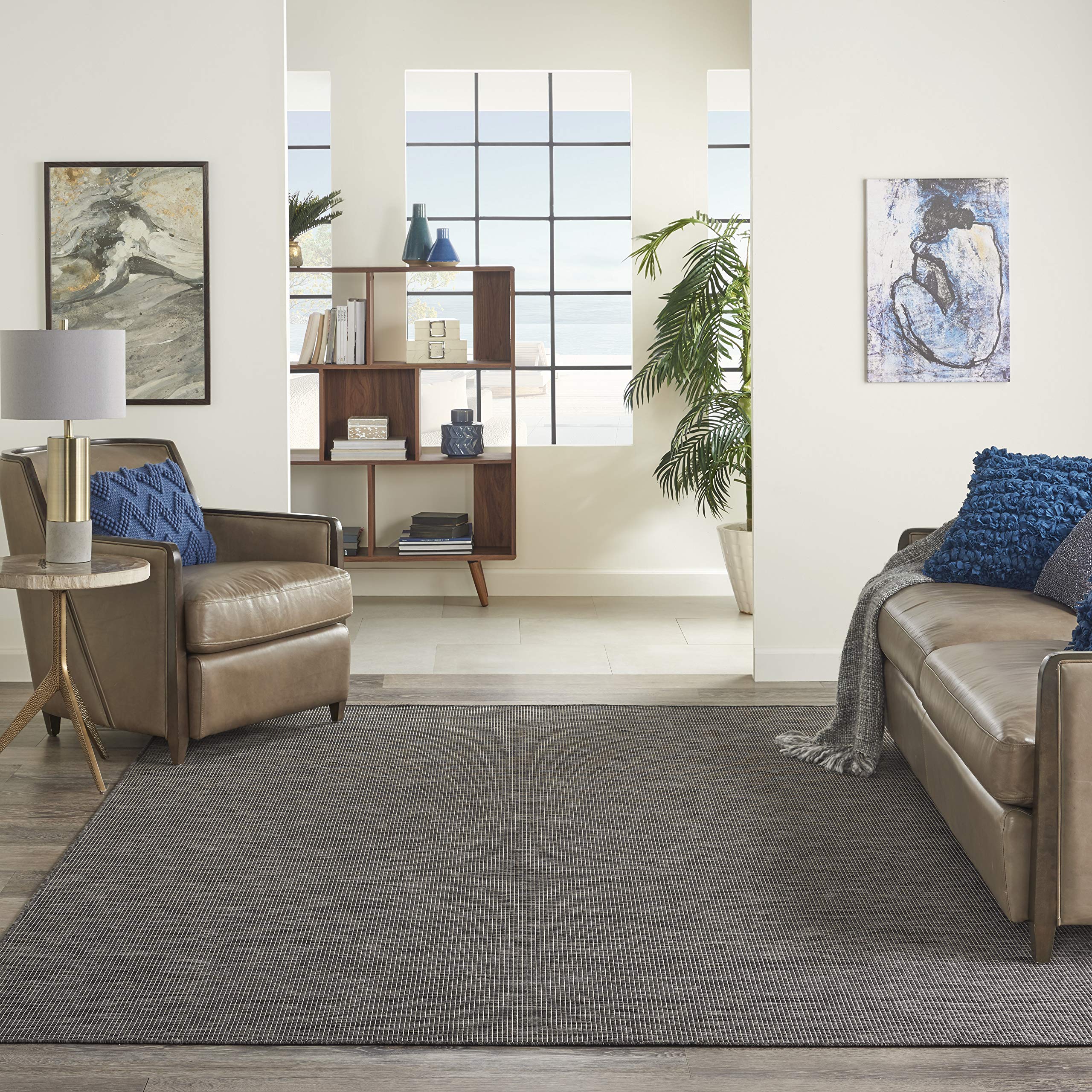 Nourison Positano 10' x 14' Indoor Outdoor Area Rug - Charcoal Gray, Easy Clean, Non-Shedding, Stain Resistant | Perfect for Living Room, Bedroom, Dining Room, Backyard, Deck & Patio (10x14)