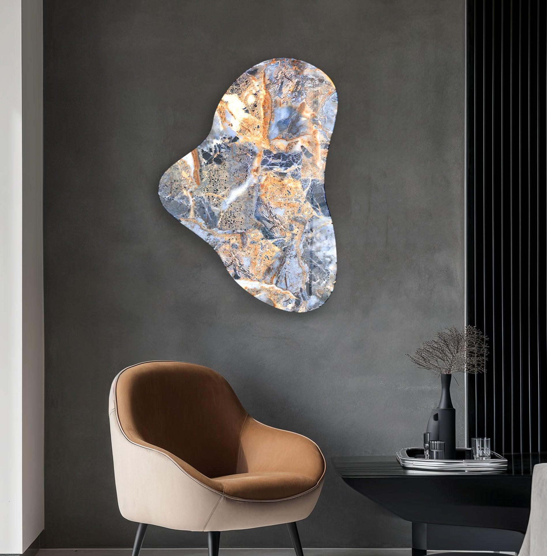 Blue Marble Pattern Asymmetric Glass Wall Art - Modern Abstract Home Decor for Living Room, Bedroom, Office - Handcrafted Glass Panel for Unique Interior Design Accent