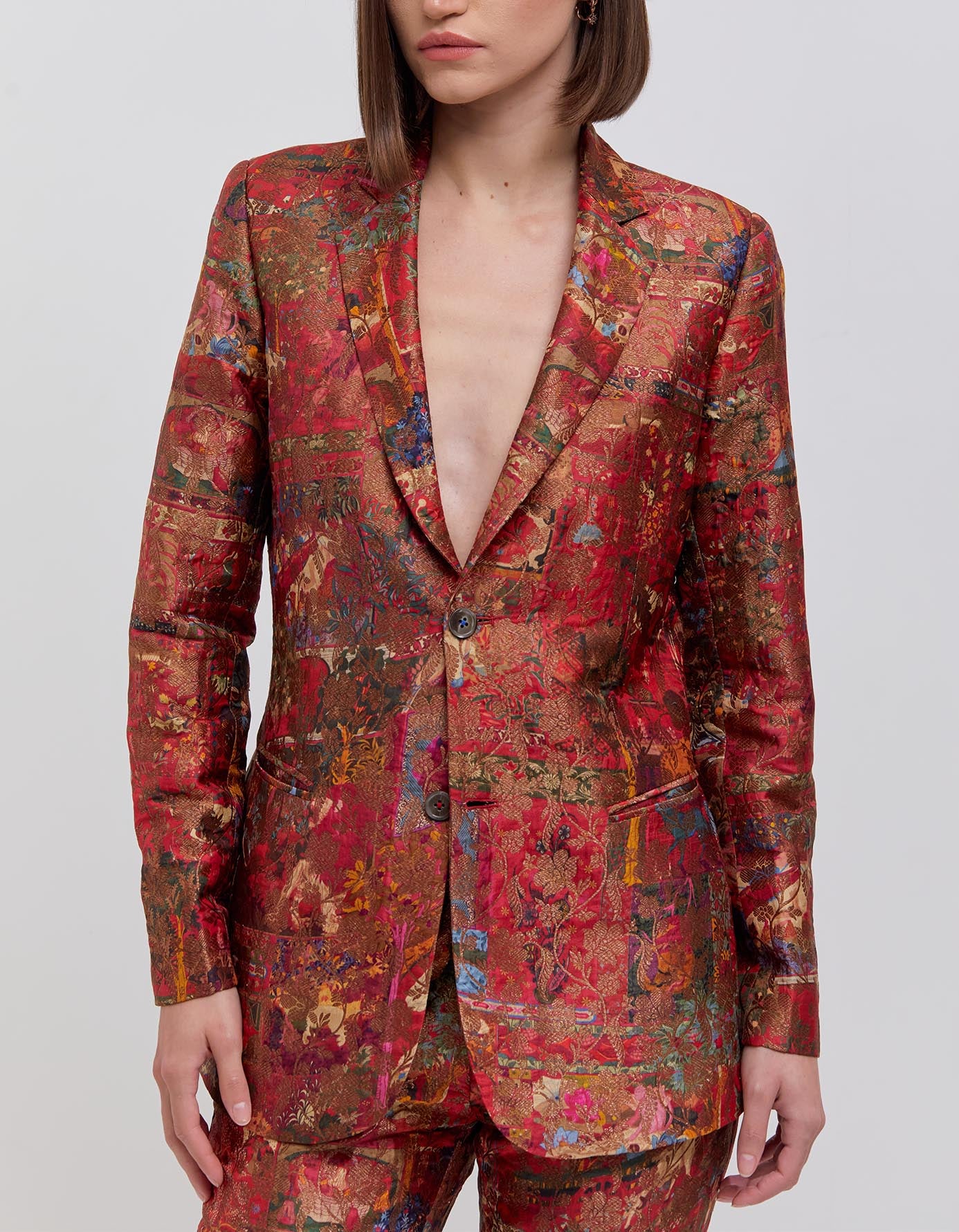 Elegant Rana Blazer in Luxurious Silk Brocade - Crimson Red Women's Formal Jacket for Office Wear, Business Meetings & Special Occasions
