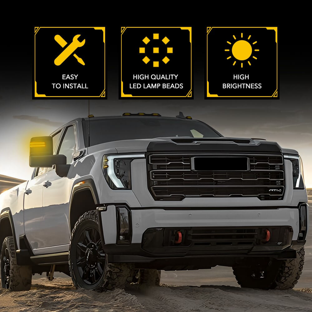 Sequential LED Side Mirror Turn Signal Light for 2020-2024 GMC Sierra & Chevrolet Silverado 2500HD/3500HD - Smoked Lens, Easy Installation, Enhanced Safety (Perfect for Night Driving & Off-Road Adventures)