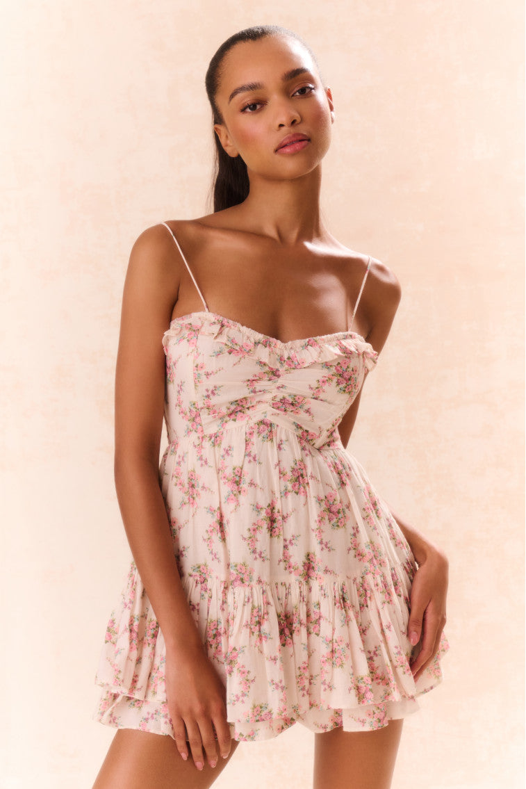 Linny Floral Mini Dress - Women's Summer Short Sleeve A-Line Party Cocktail Dress | Perfect for Weddings, Dates & Beach Vacations
