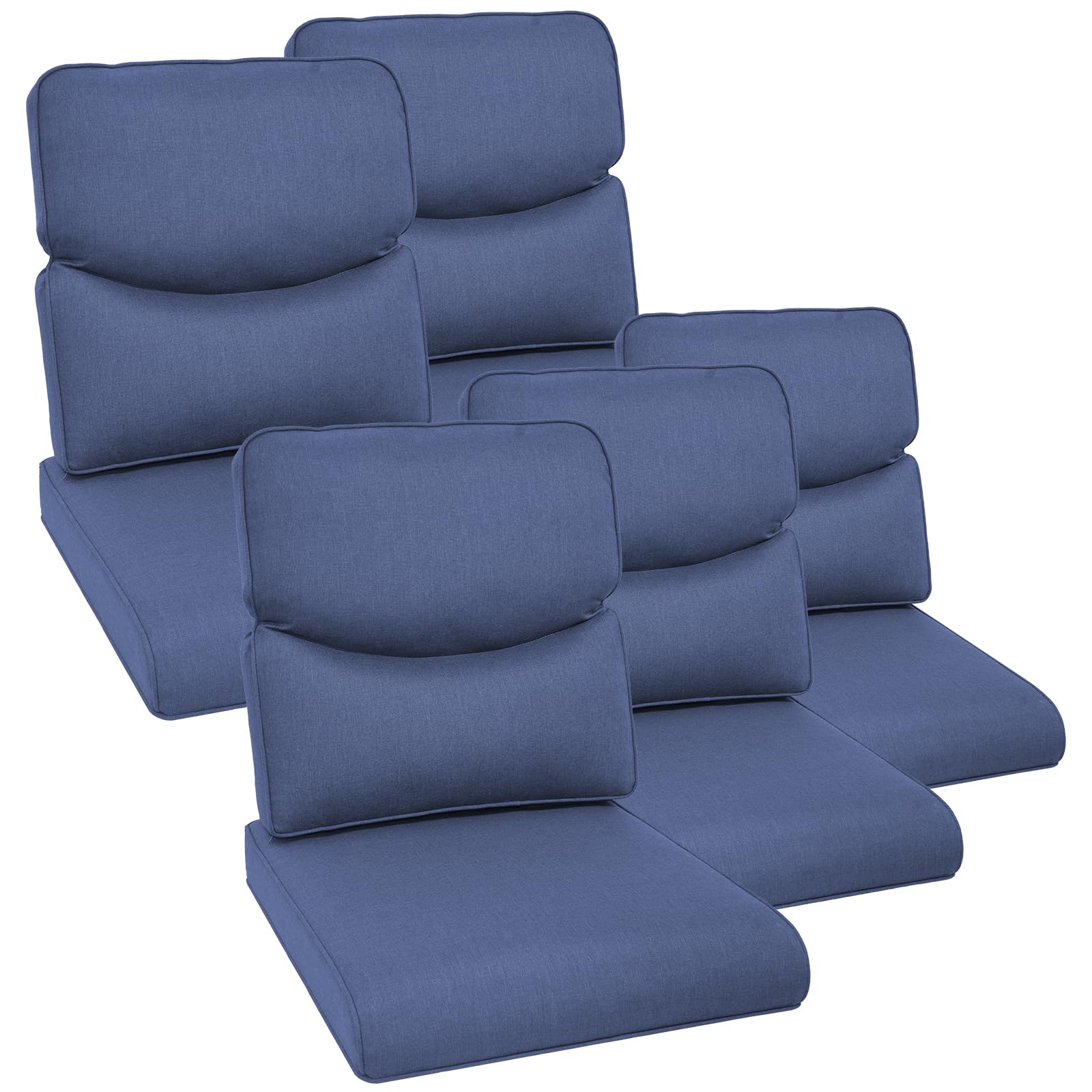 **Water-Resistant Outdoor Chair Cushions Set of 5 - 22x24 High Back Patio Cushions with Zipper Cover for Glider Rocking Chairs, Loveseat, 3-Seat Couch & L-Shape Sectional Sofa - Navy Blue/Smile - Perfect for Backyard, Deck & Poolside Relaxation**